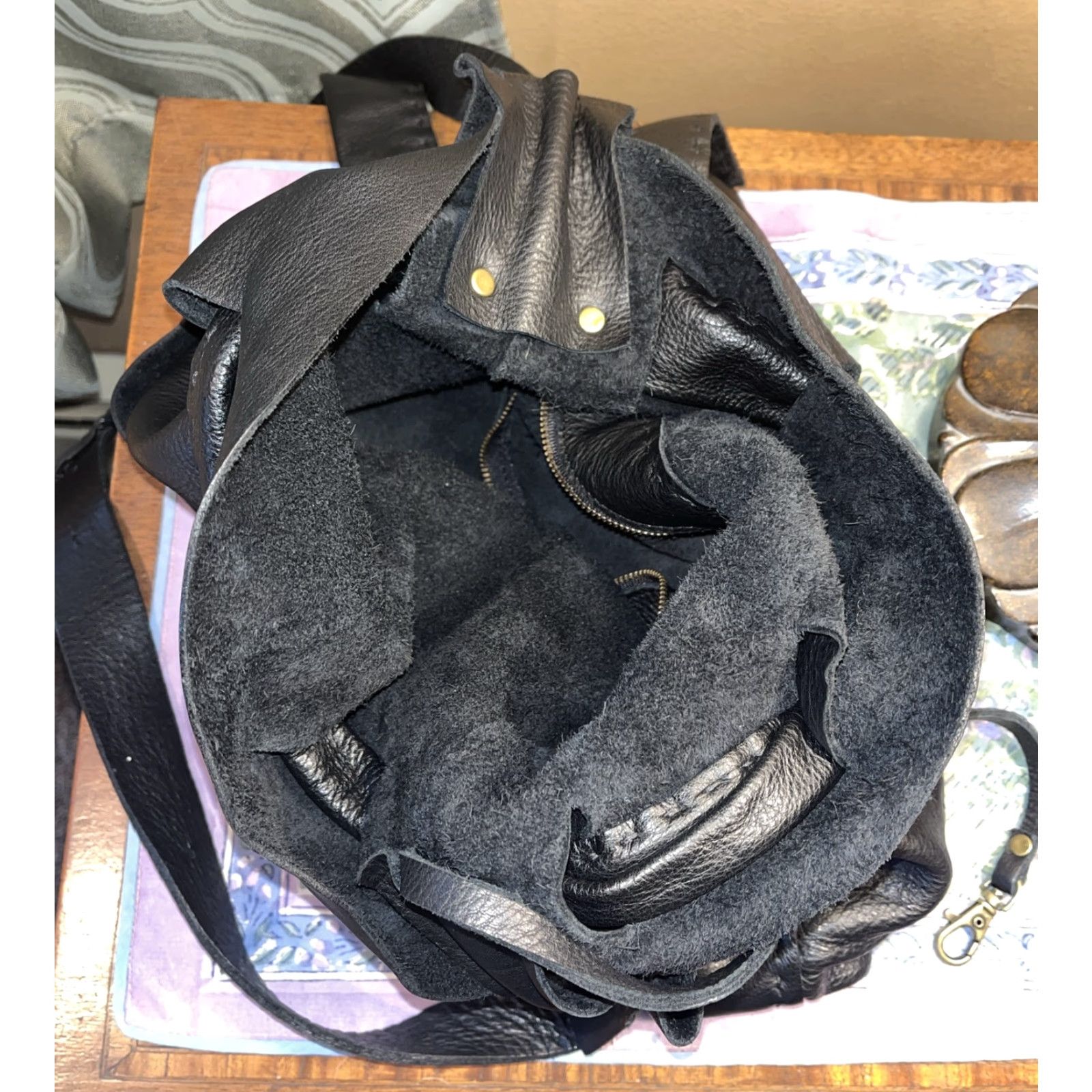 Vintage Stitch and Tickle Handmade Black Leather Hobo Style Bag Made In Boston, MA Size ONE SIZE - 5 Thumbnail