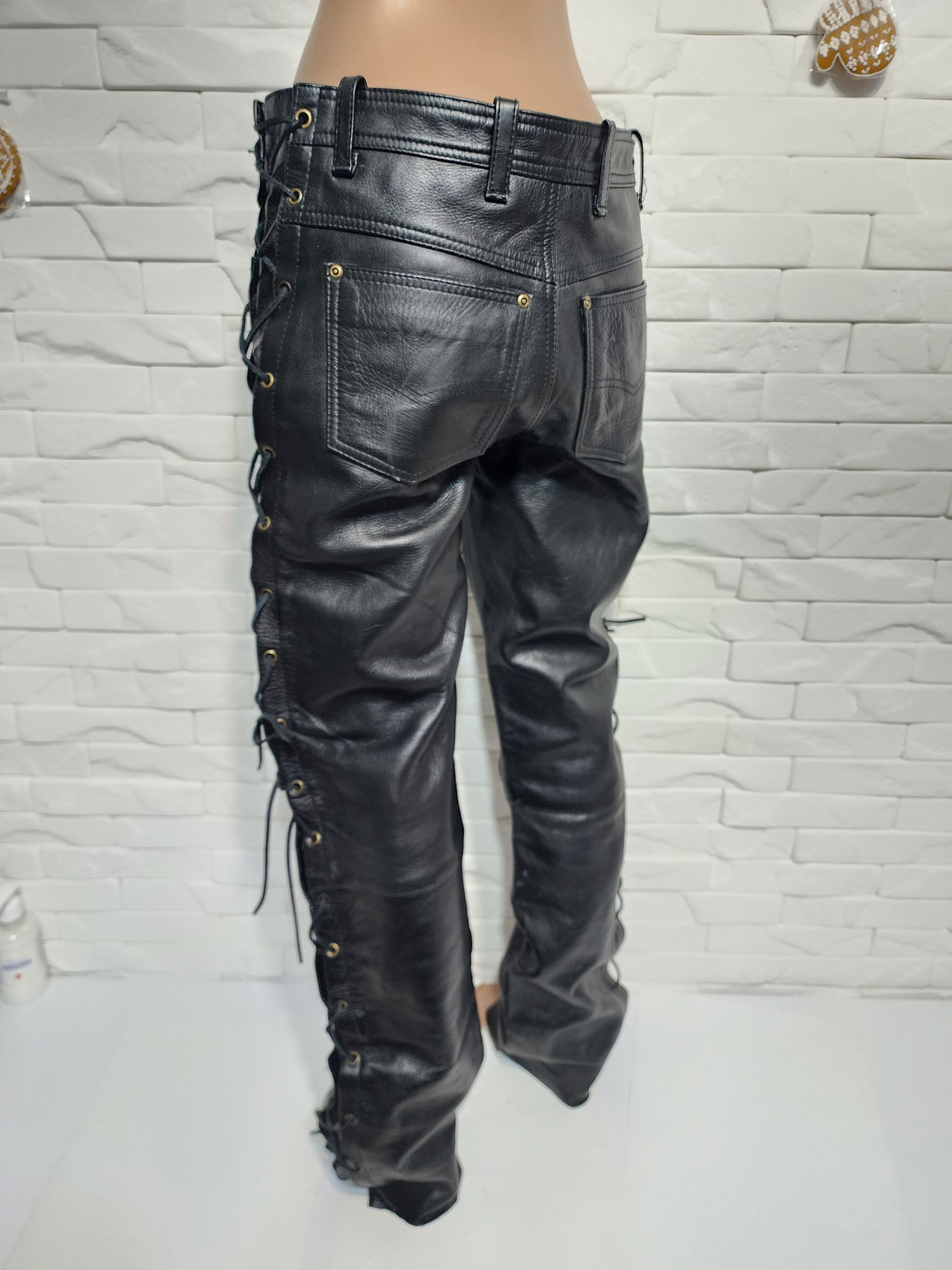 Other Black Leather Pants for Men. Leather Pants with Lacing. Size US 32 / EU 48 - 7 Thumbnail