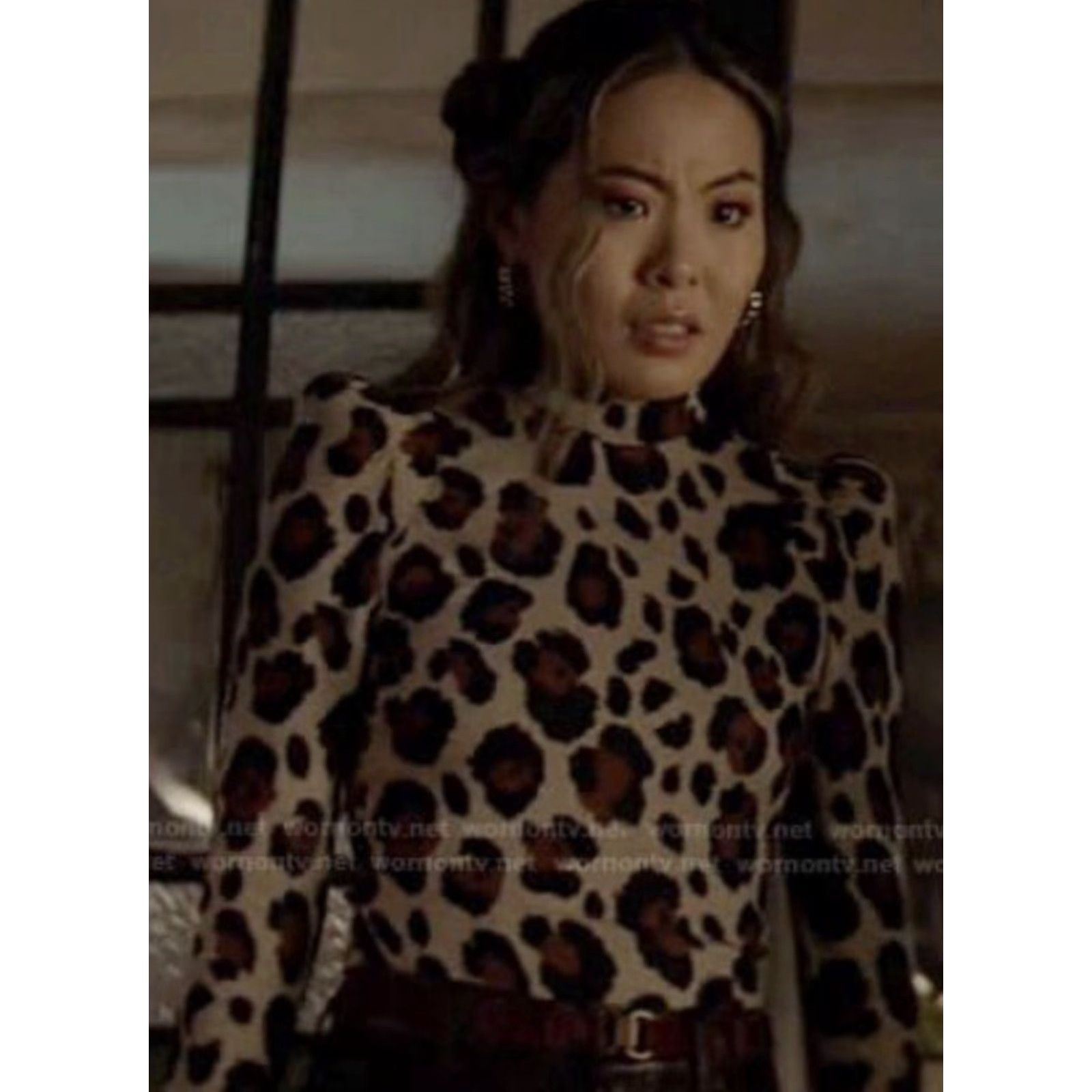 SMYTHE Smythe Blouse Shirt Animal Print Pouf Shoulder Mock Neck Puff Sleeve Small M Tan Brown Black Womens Regular Included Size M / US 6-8 / IT 42-44 - 4 Thumbnail