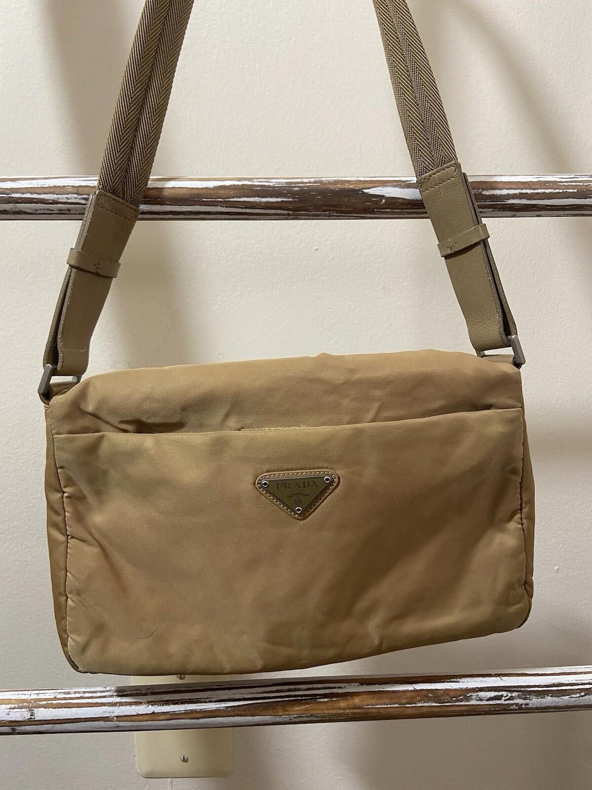 Prada Khaki Beige Tan Nylon Crossbody Shoulder Bag, Good, Women's