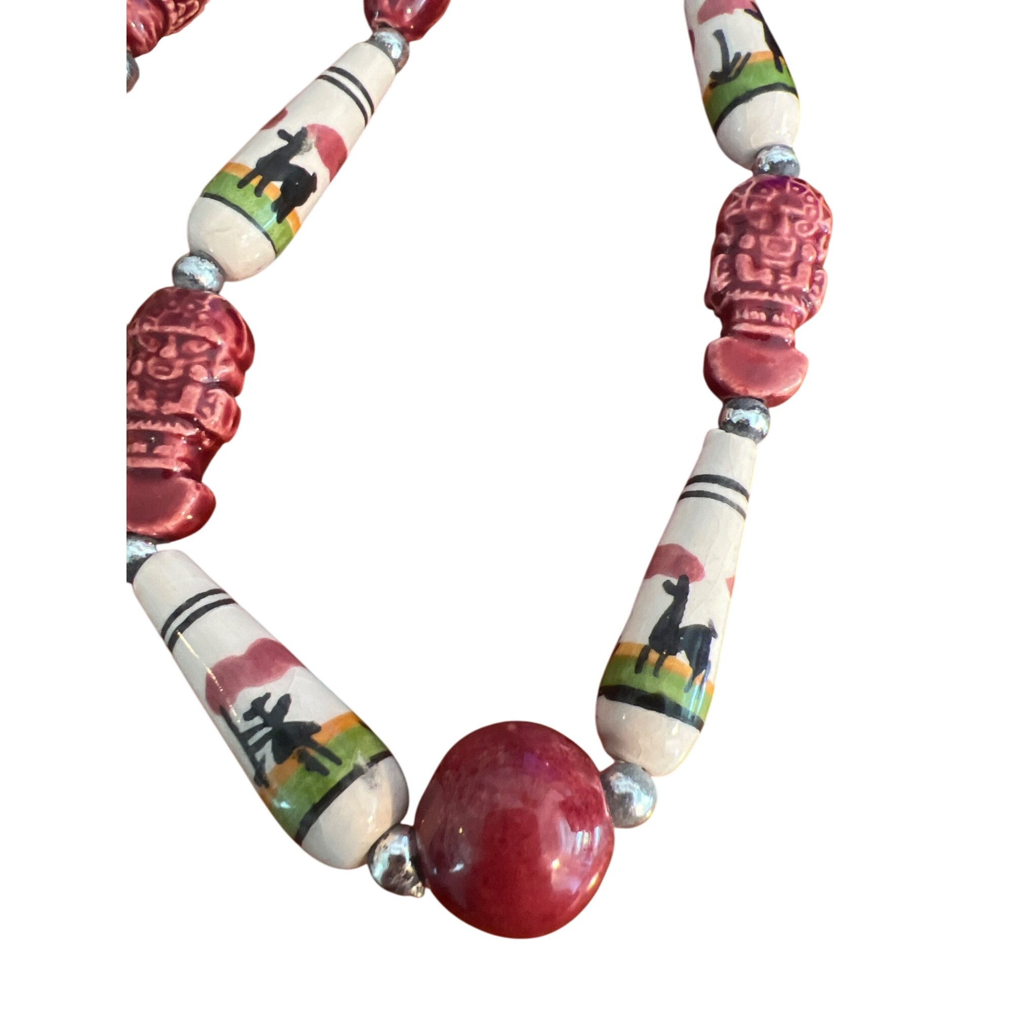 Other Vintage Peruvian Handpainted Ceramic Bead Necklace Llama Owl Size ONE SIZE - 3 Thumbnail
