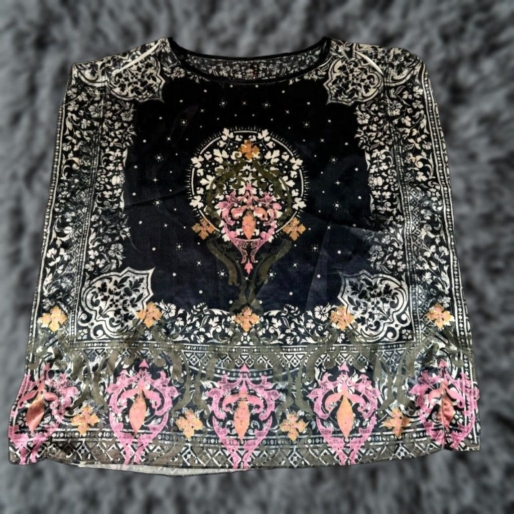 Vintage Whimsigoth Satin Top Womens Small Celestial Baroque Floral Witchy Boho Y2k Style Shirt Size S / US 4 / IT 40 - 1 Thumbnail