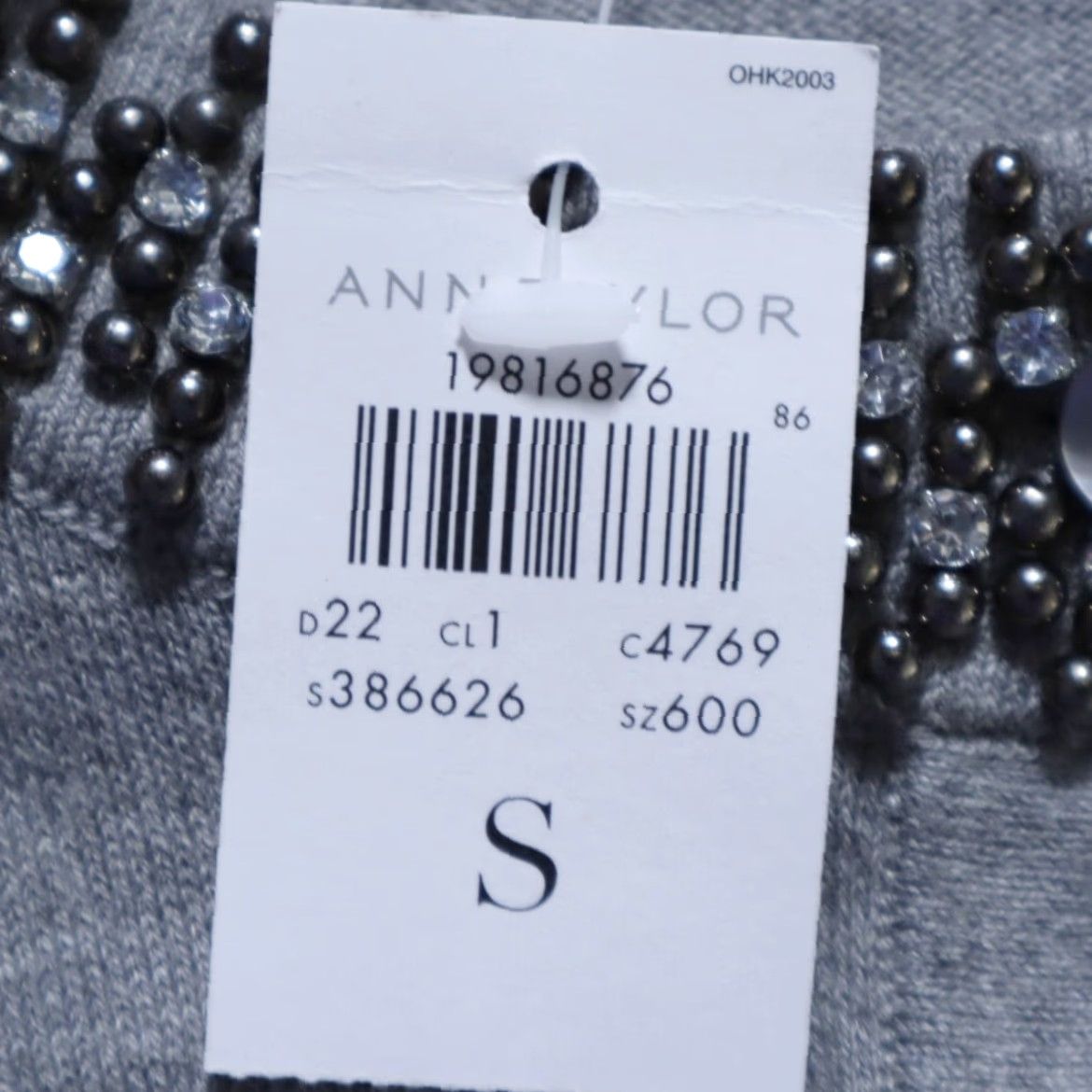 Ann Taylor Ann Taylor Jeweled Neck Button Up Solid Long Sleeve Top Gray Women S Size S / US 4 / IT 40 - 6 Thumbnail