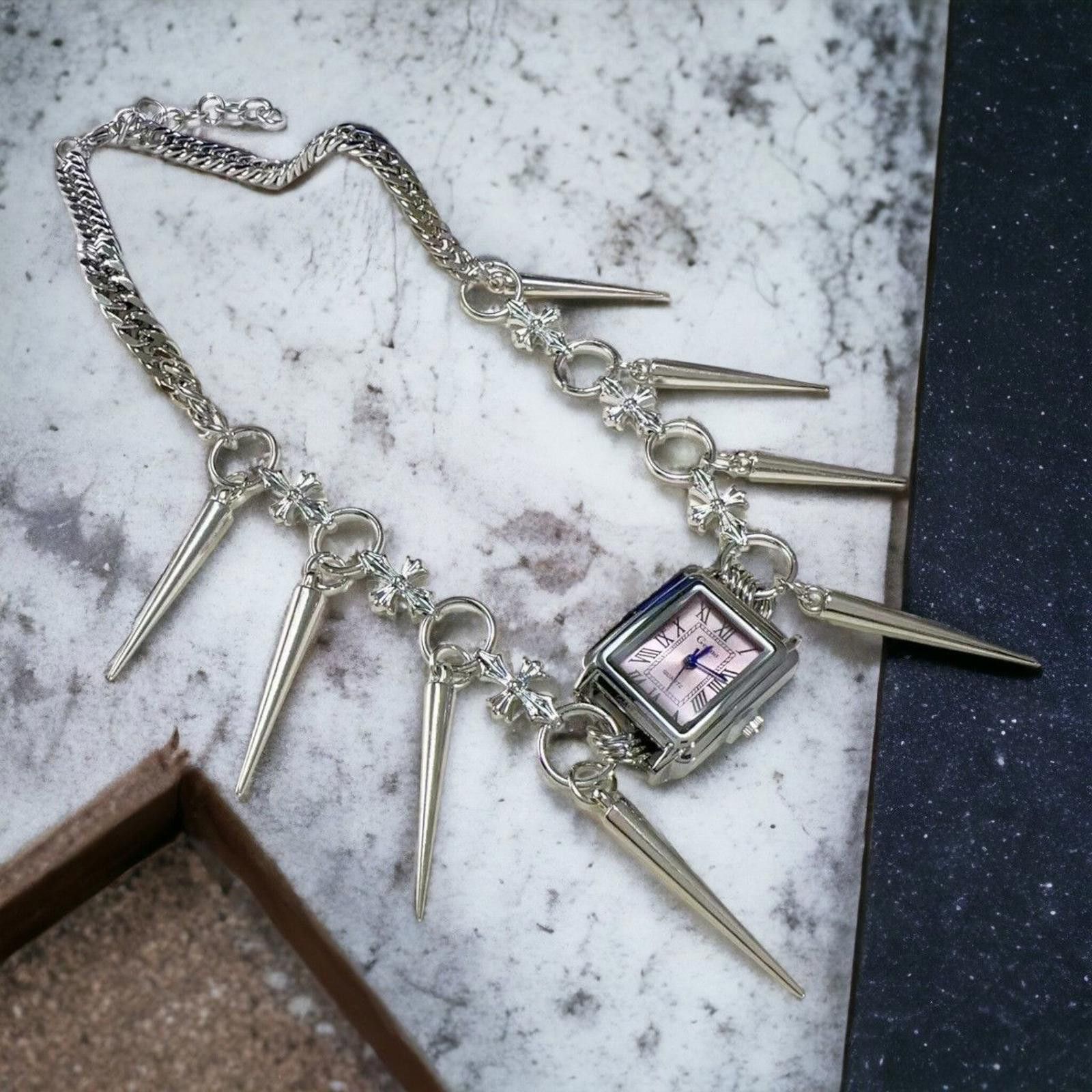 Jewelry Watch Punk Rivet Chain Choker Necklace Size ONE SIZE - 6 Thumbnail