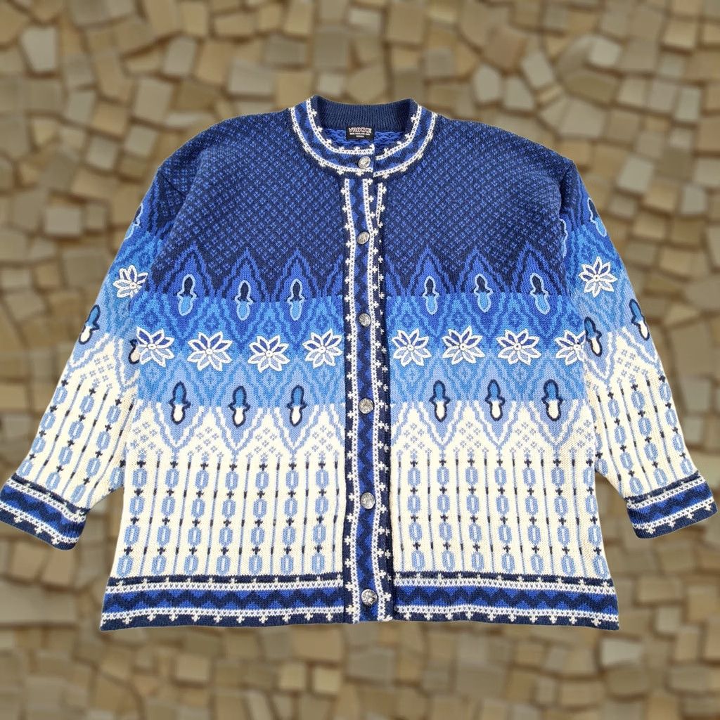 Vintage VINTAGE vrikke Cardigan Womens L Blue Kofte Wool Knit Norway Irene Haugland Zahl Size L / US 10 / IT 46 - 1 Thumbnail