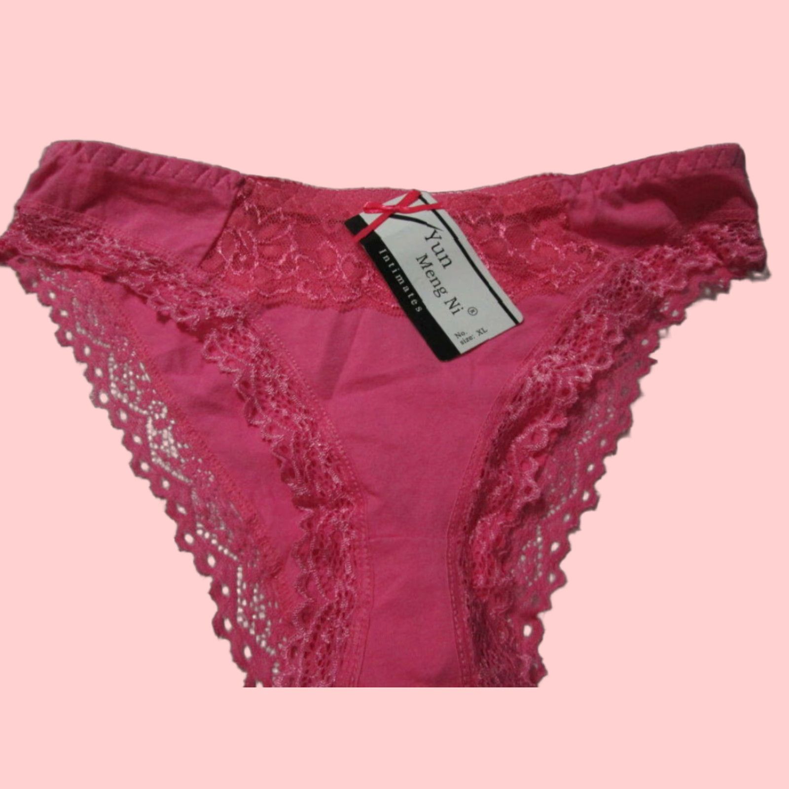 Vintage Yun Meng Ni Womens XL Pink Lace Cheeky Panty Lingerie (Size 40)