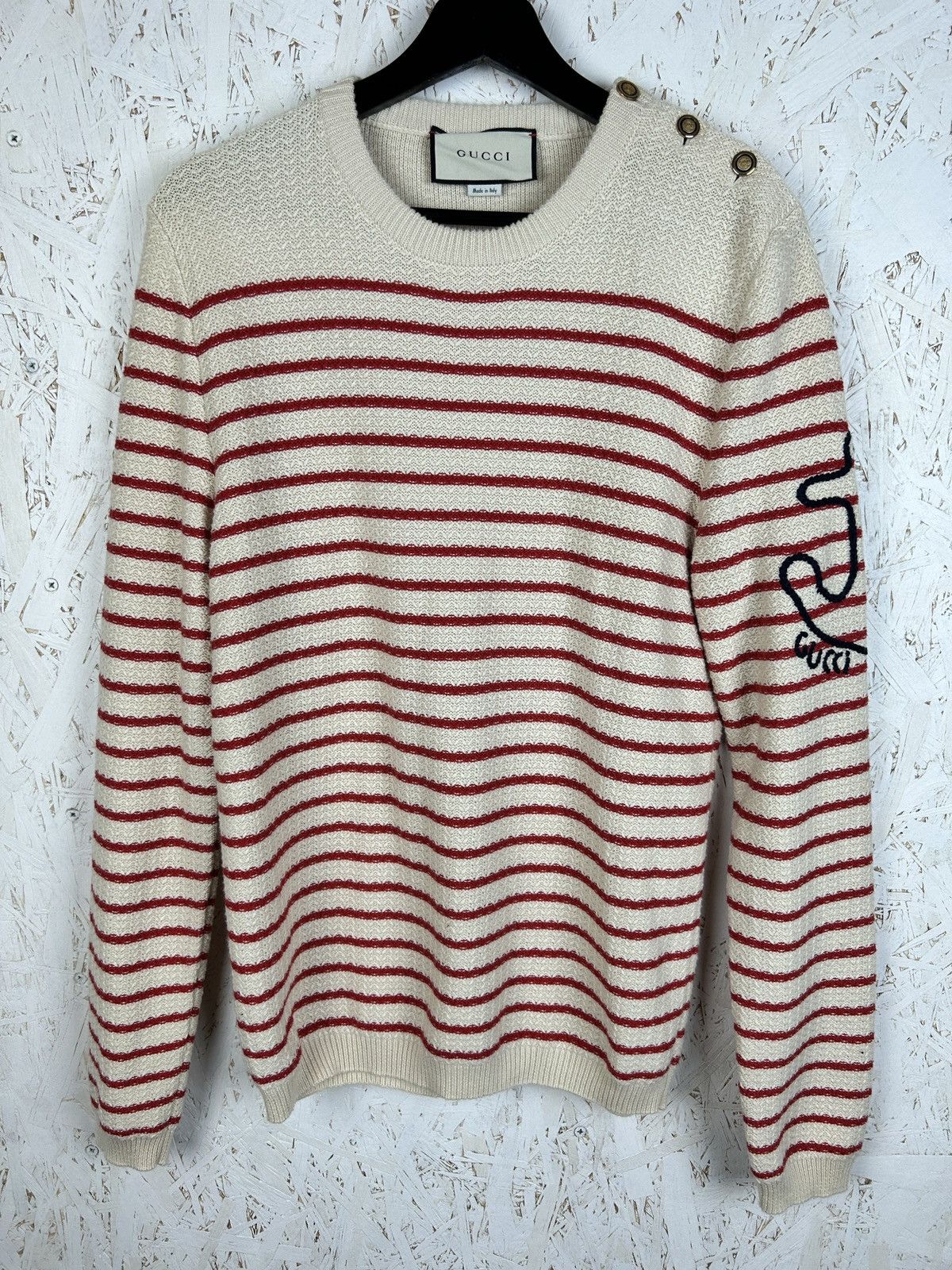 Gucci Gucci Embroidered Anchor Cotton Cashmere Striped Sweater Size M / US 6-8 / IT 42-44 - 1 Thumbnail