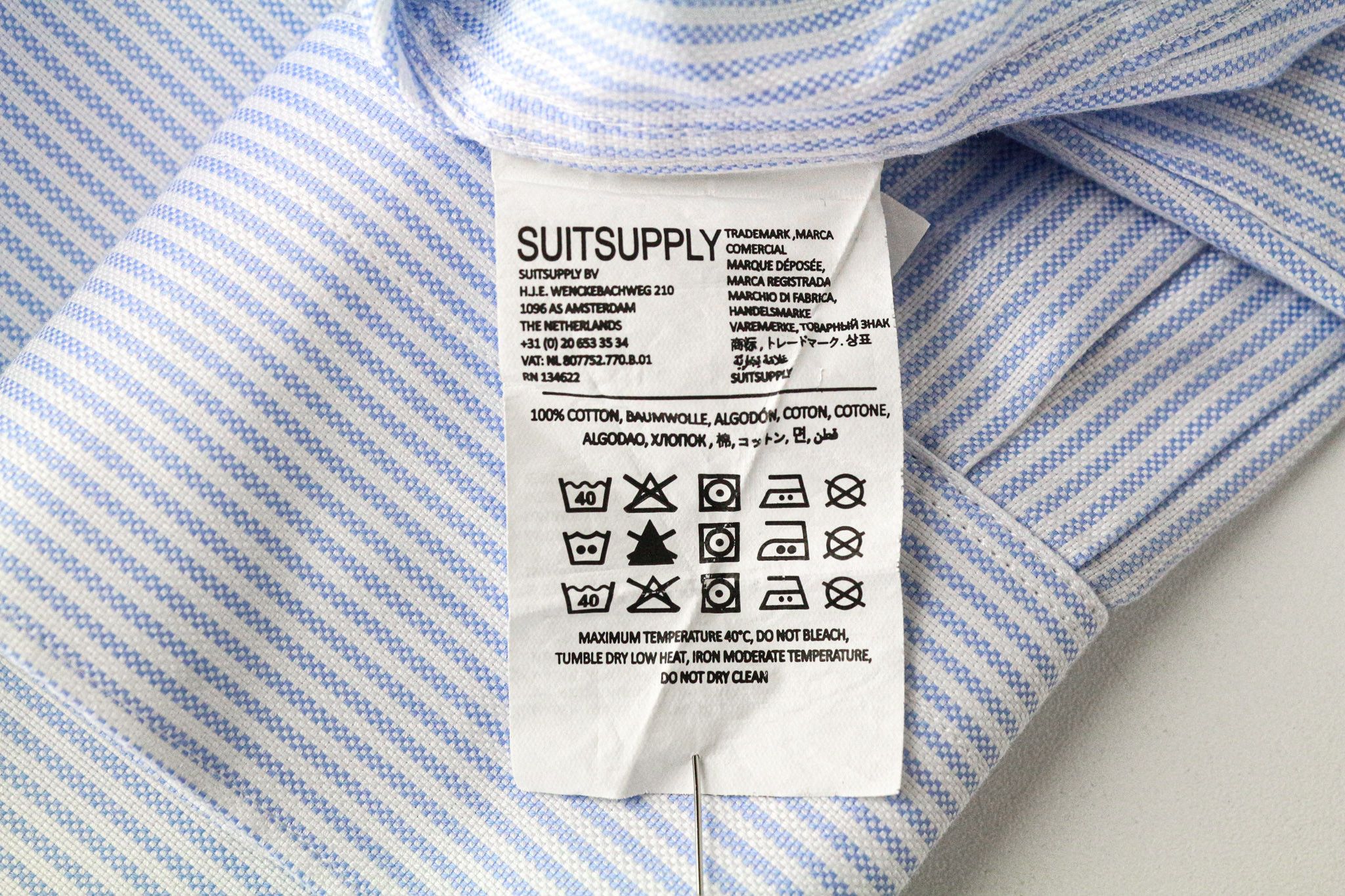 Suitsupply 42/16 1/2 Extra Slim Blue Cotton Stripe Shirt 79251 Size 42R - 6 Thumbnail
