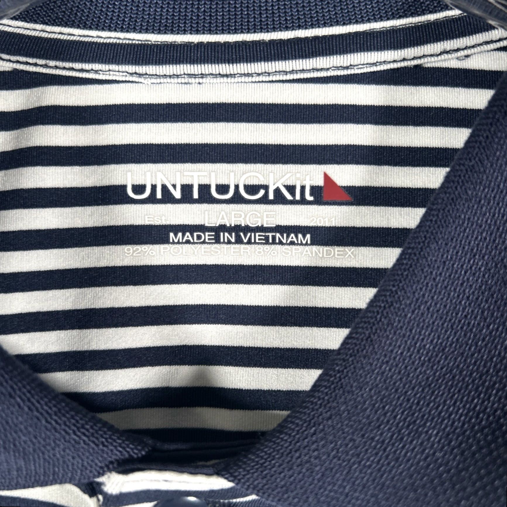 UNTUCKit UNTUCKit Men's Cronos Feeder Stripe Navy Blue White Performance Polo L Shirt PoloUNTUCKit? Size US L / EU 52-54 / 3 - 2 Thumbnail