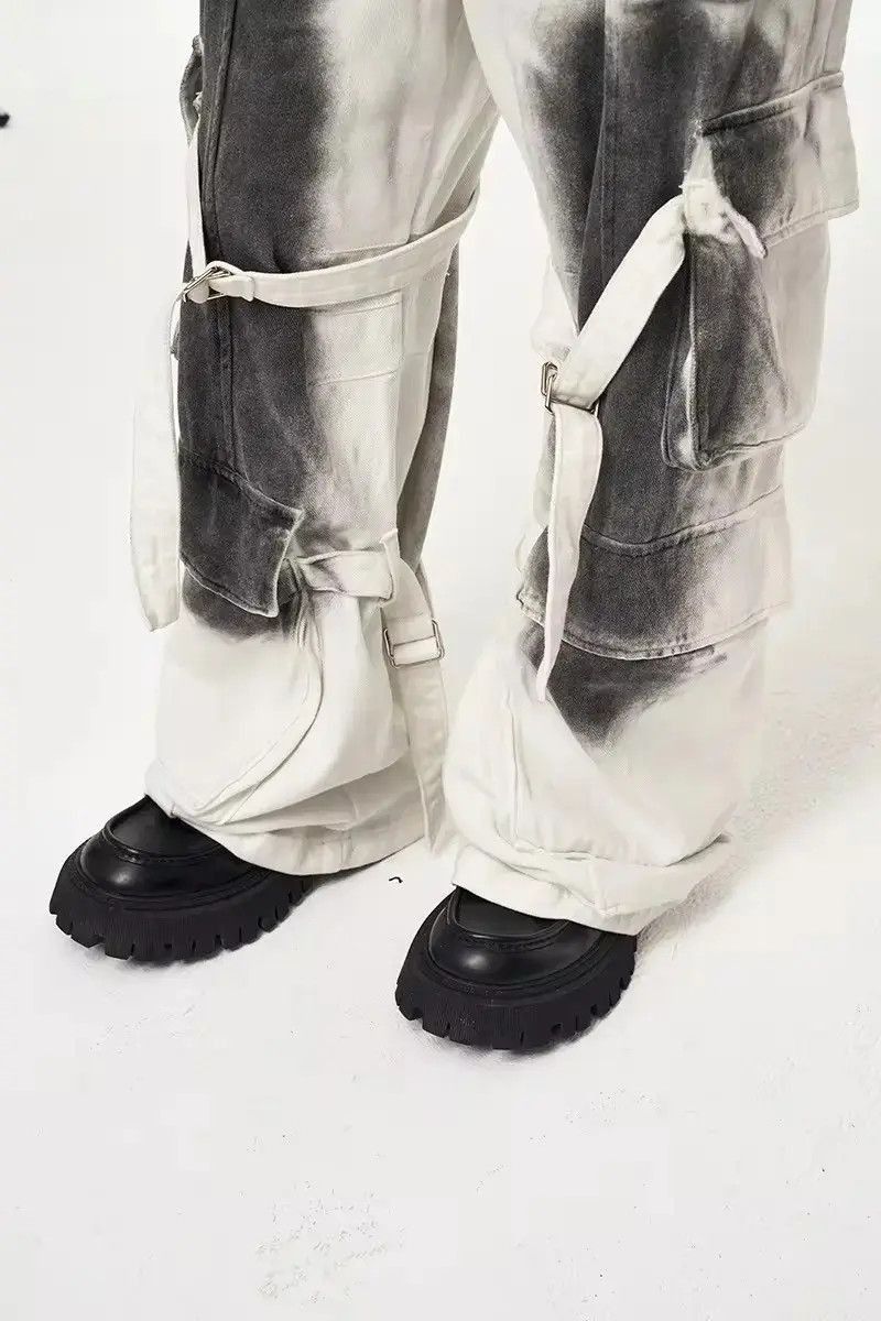 Japanese Brand Streetwear Design Splashed Straps Multi Pocket Jeans Size US 32 / EU 48 - 4 Thumbnail