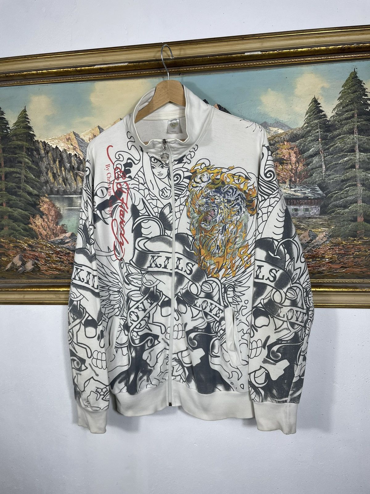 Christian Audigier × Ed Hardy × Vintage Ed Hardy Retro 00s Hoodie With Crystals Affliction Grunge Size L / US 10 / IT 46 - 4 Thumbnail