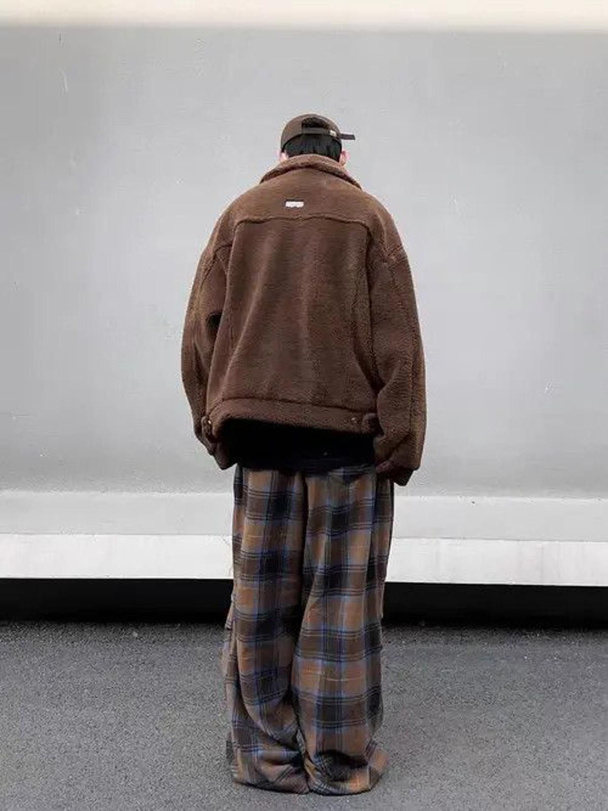 Vintage Brown Blue Plaid Baggy Casual Pants, Wide Leg Trousers Size US 30 / EU 46 - 7 Thumbnail