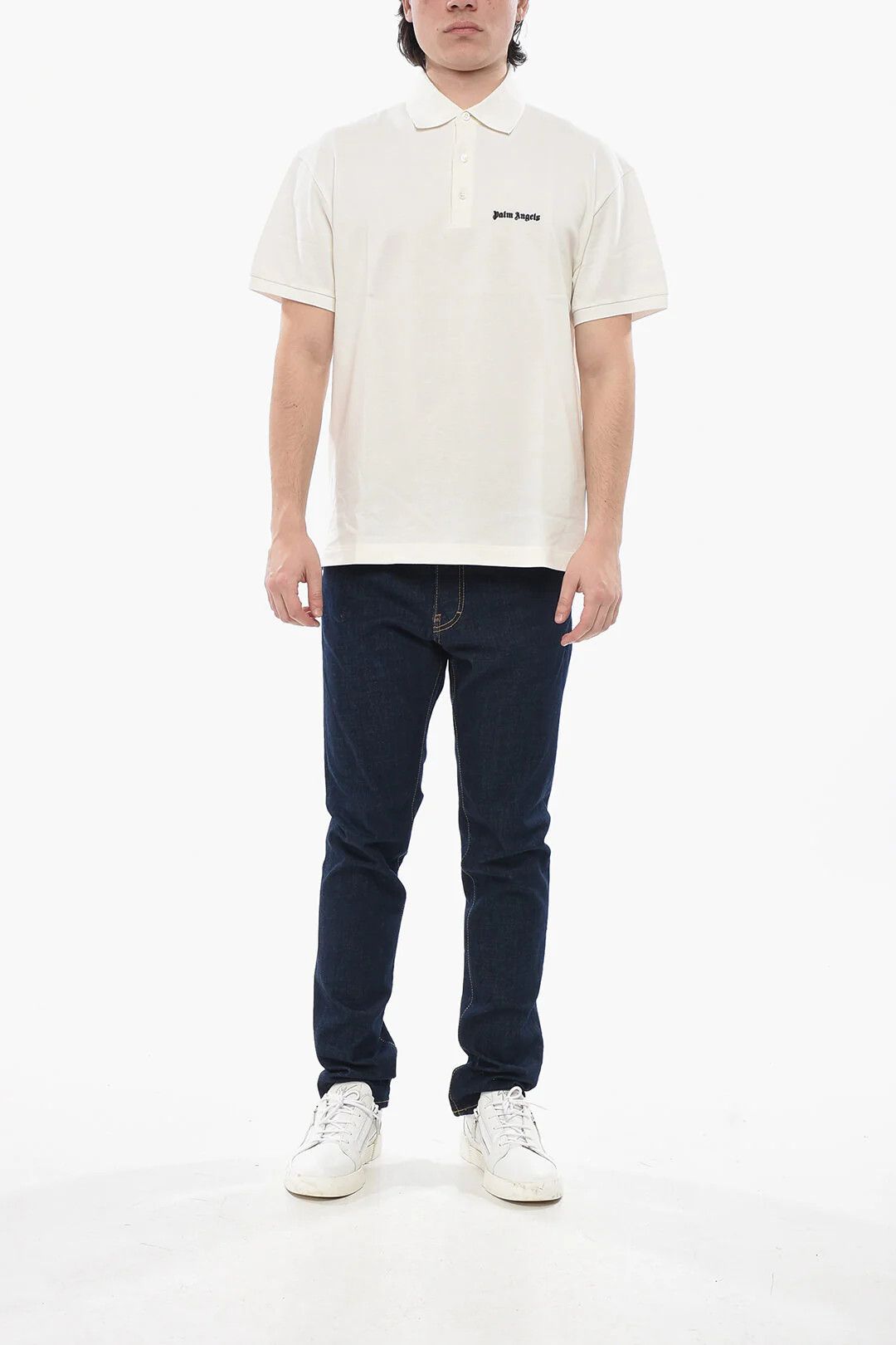 Palm Angels og1mm0226 Embroidered Logo Solid Polo Shirt in White Size US L / EU 52-54 / 3 - 4 Thumbnail