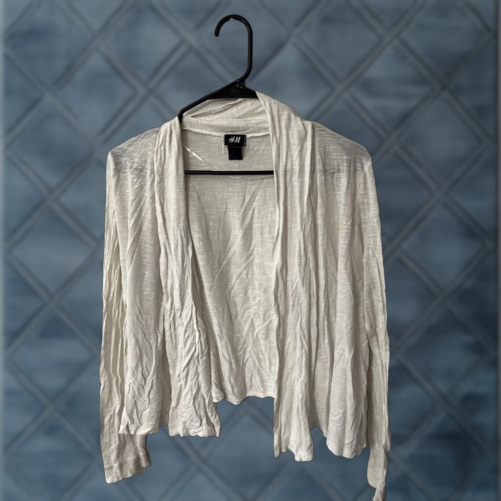H&M VINTAGE H&M Womens Cardigan Sweater Open Front Knit Long Sleeve Casual Fall Winter Small White Size S / US 4 / IT 40 - 1 Thumbnail