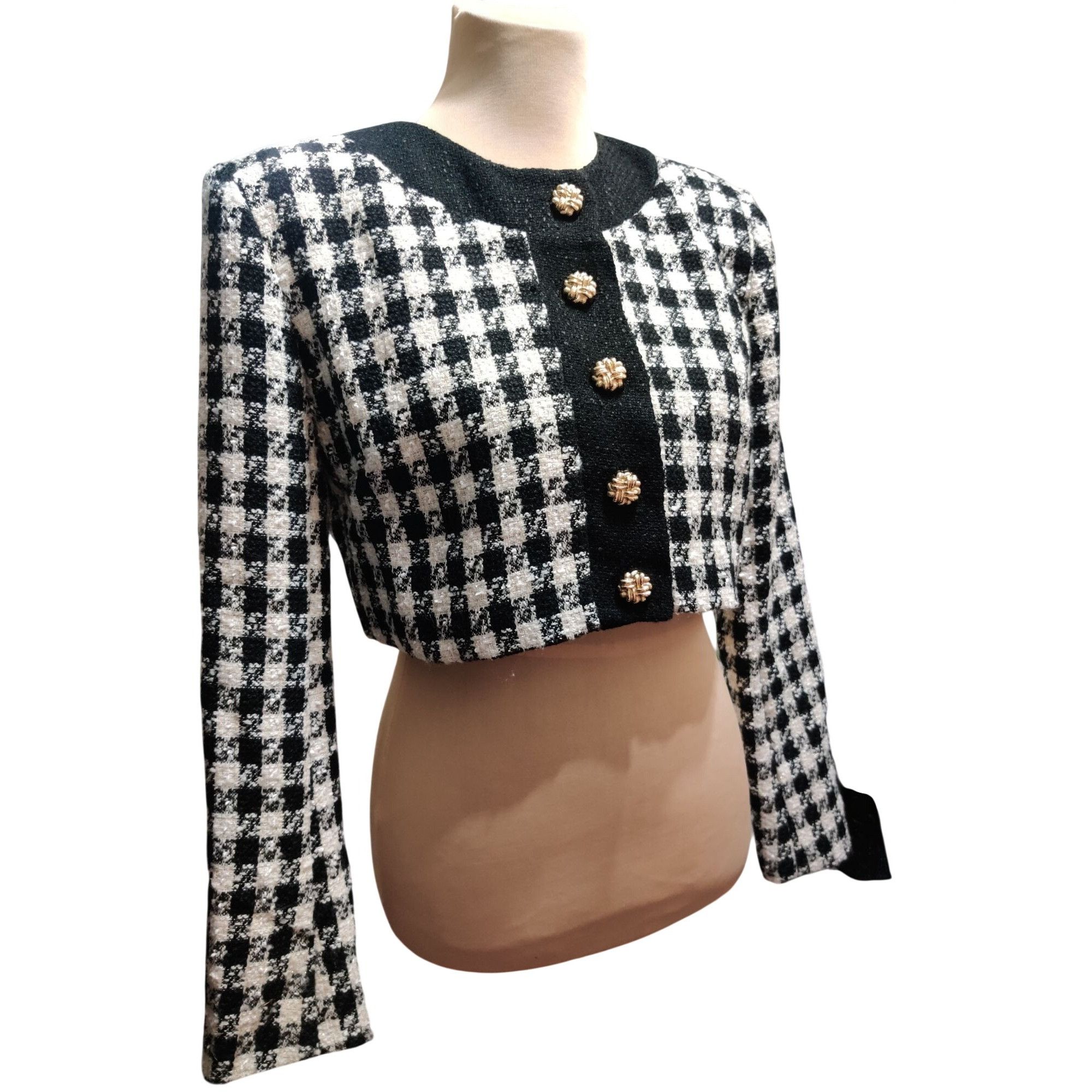 Other Alexia Admor Jacket Size 6 Cropped Tweed Black White Houndst Size M / US 6-8 / IT 42-44 - 3 Thumbnail