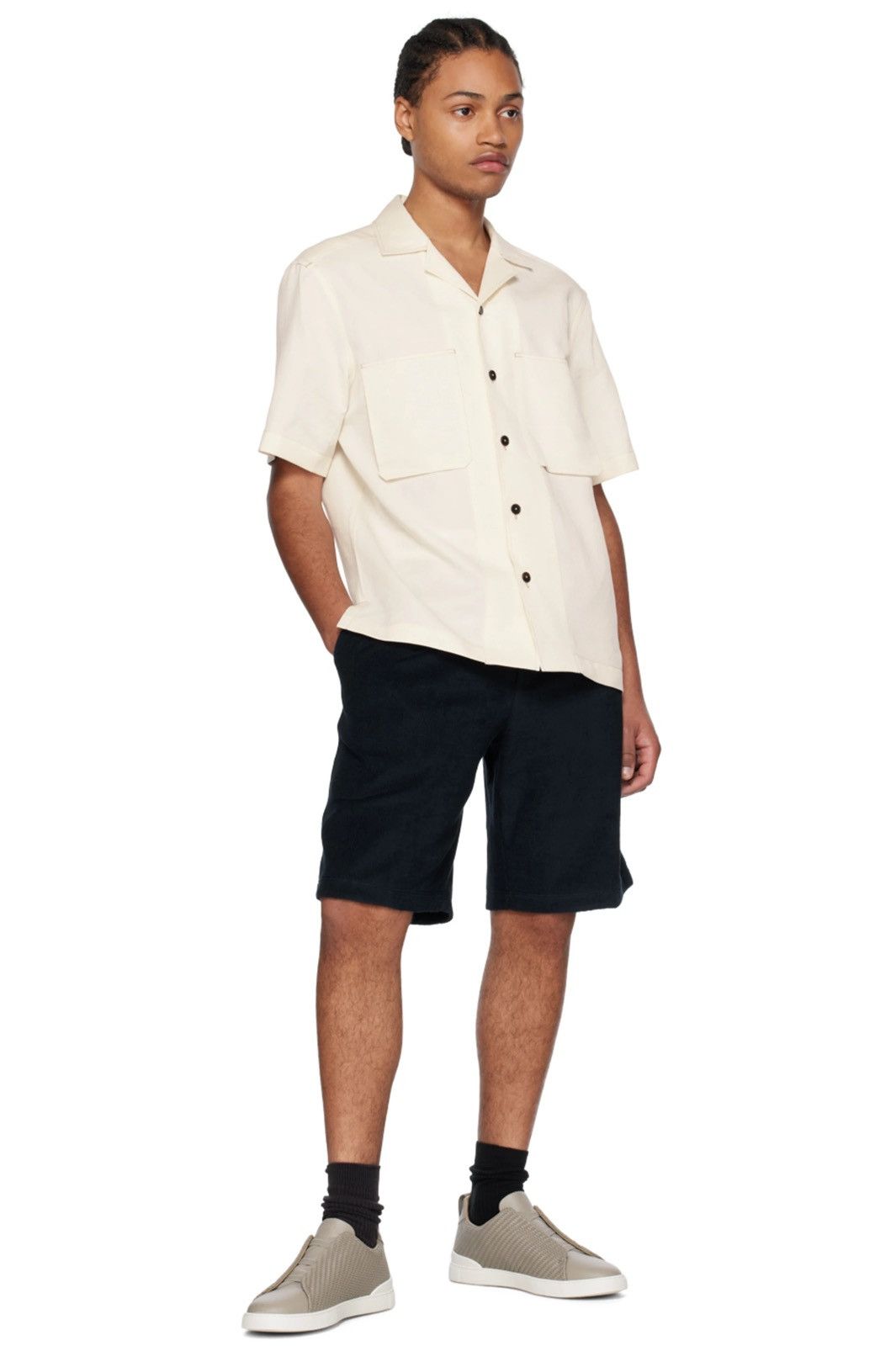 Ermenegildo Zegna NEW S Zegna Off White Pocket Safari Linen Silk Cotton Shirt Size US S / EU 44-46 / 1 - 4 Thumbnail