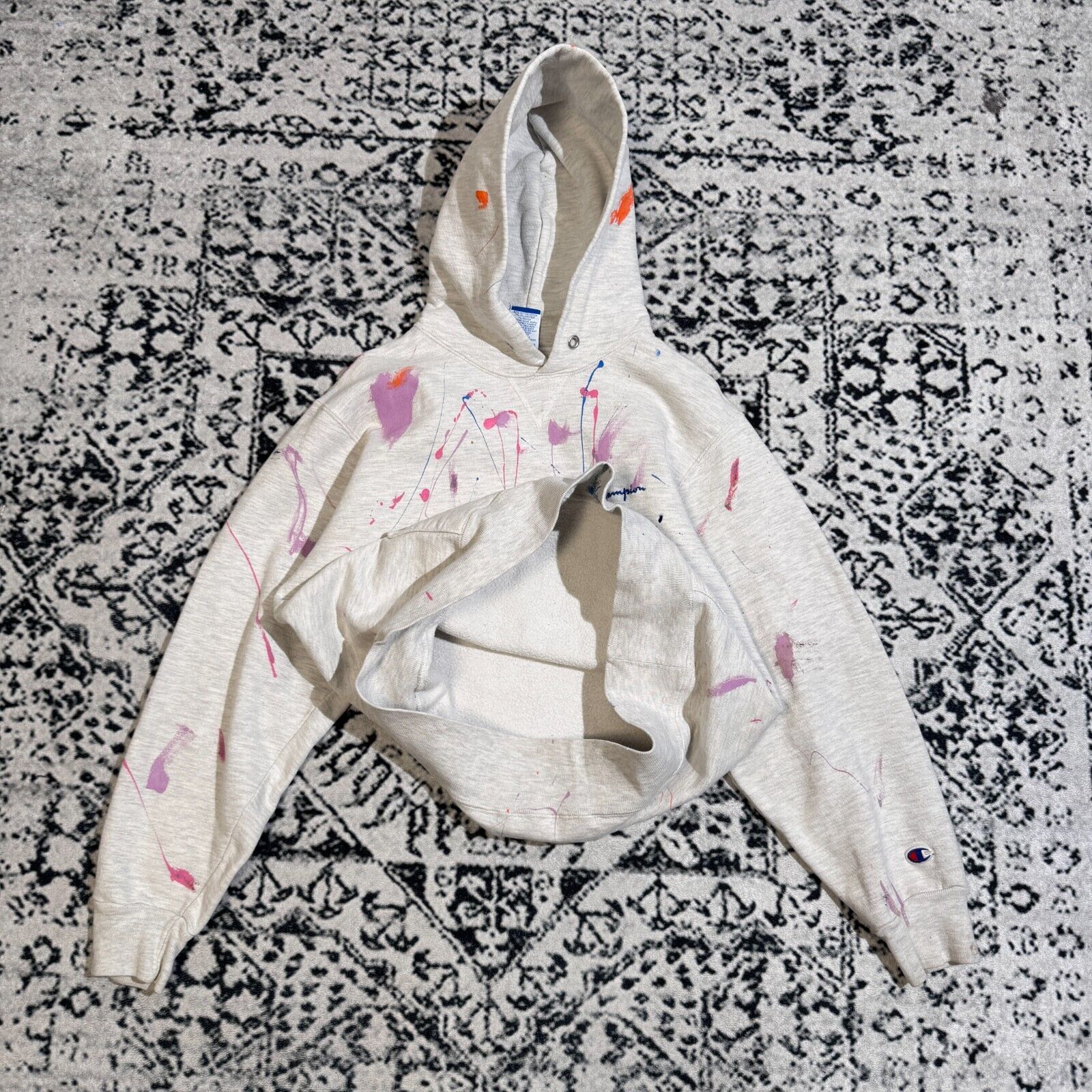 Champion × Vintage Champion Unisex Grey Cotton Hoodie Size S Paint Splatter Size US S / EU 44-46 / 1 - 9 Thumbnail