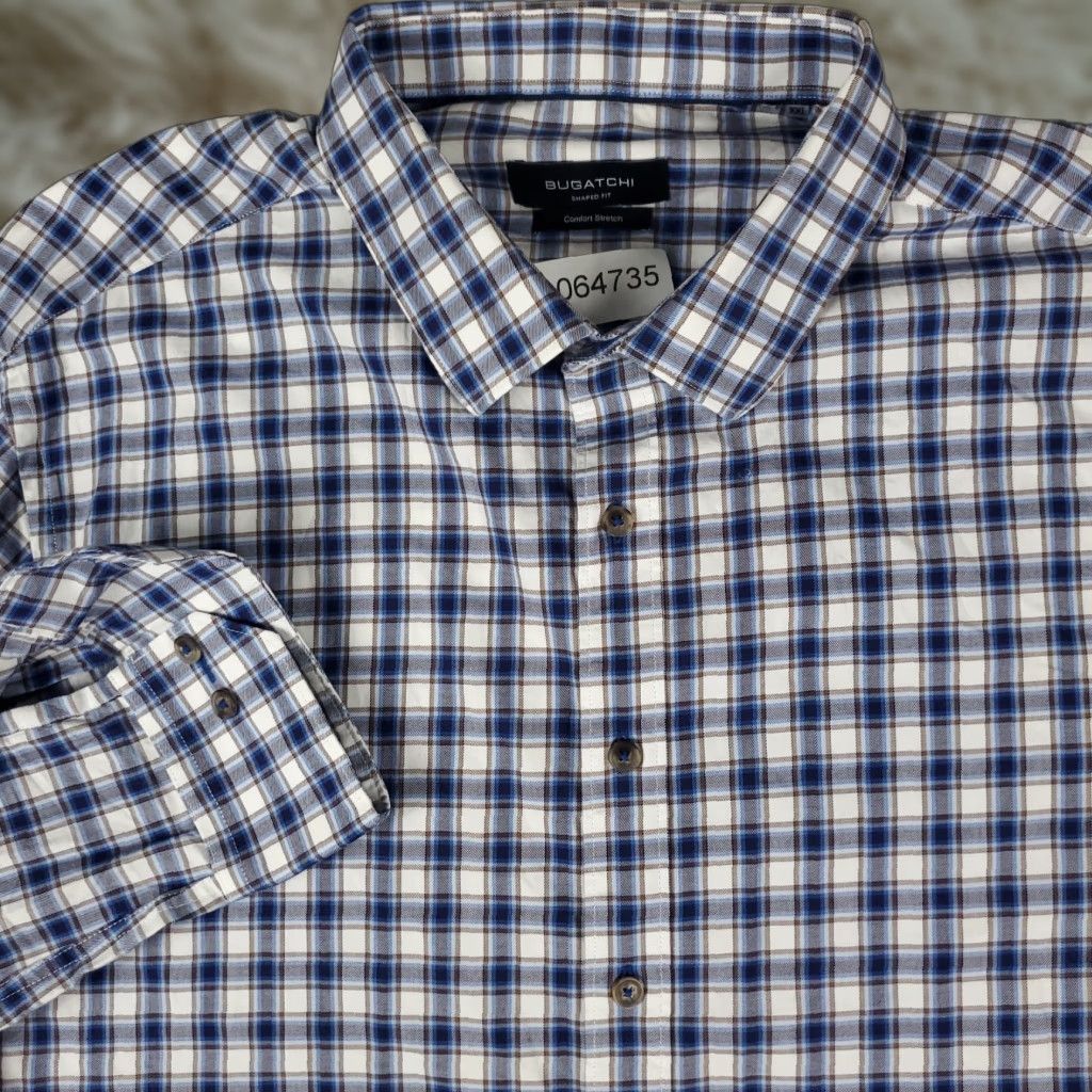 BUGATCHI Bugatchi Uomo Shirt Mens 2XL Blue Plaid Button Up Long Sleeve Size US XXL / EU 58 / 5 - 1 Thumbnail
