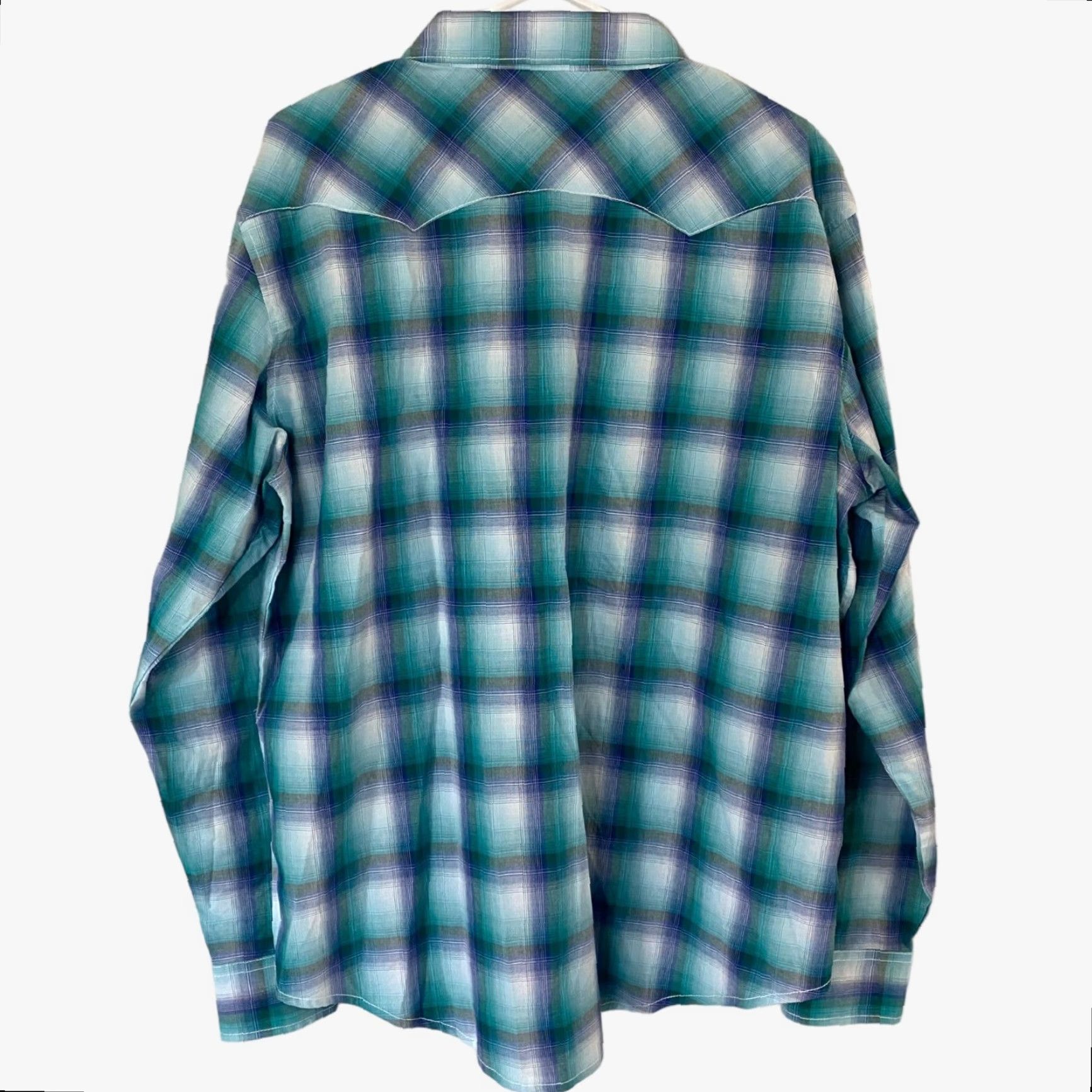 Wrangler VINTAGE Wrangler Western Pearl Snap Shirt Long Sleeve Turquoise Blue Plaid Mens XL TieFit? Size US XL / EU 56 / 4 - 3 Thumbnail