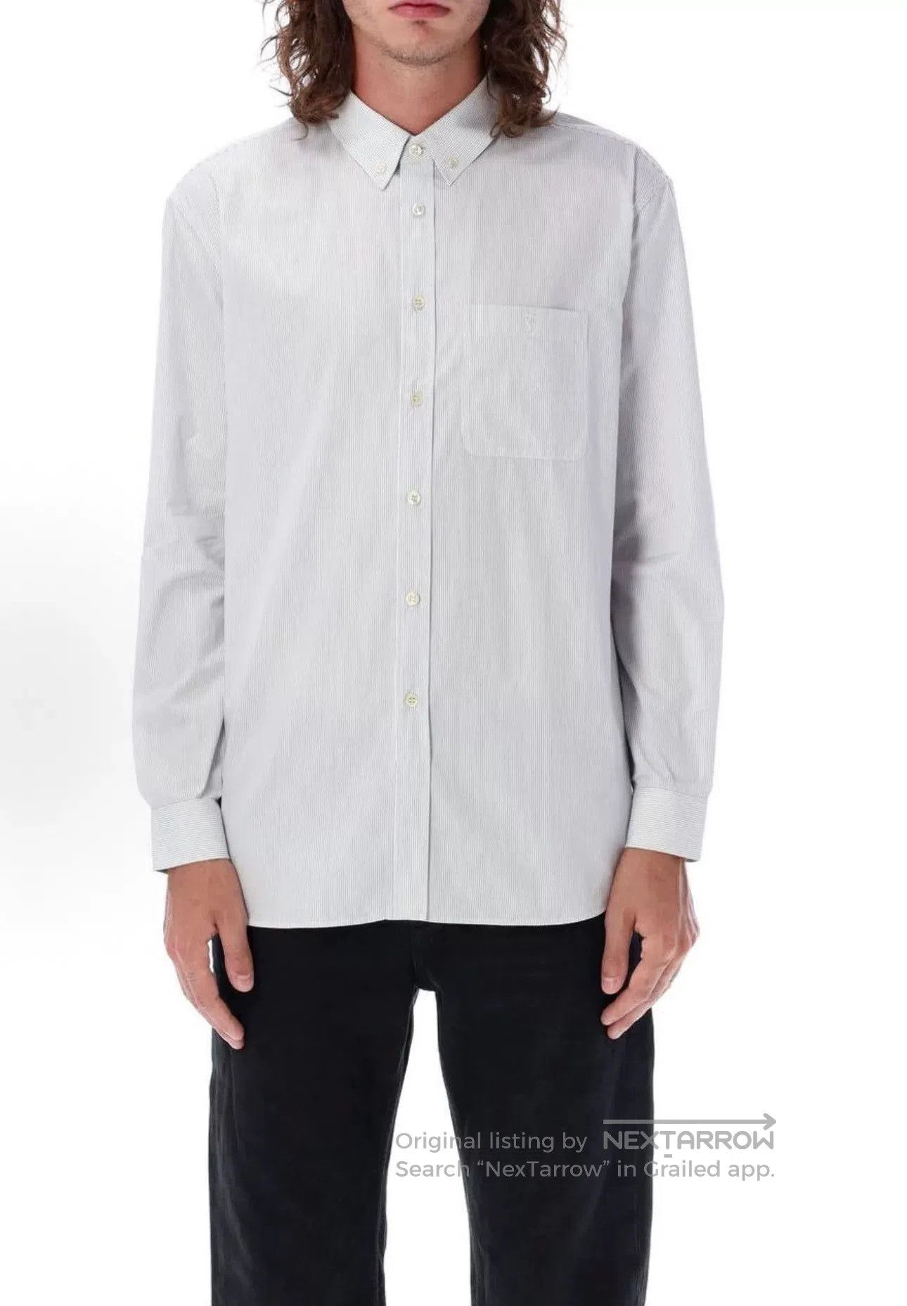 Saint Laurent SLP 23FW Light Blue Pinstripe Shirt.