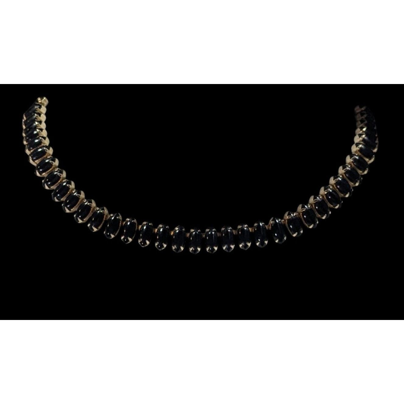 Other Vintage 60s Gothic Black Marquis Gemmed Necklace In Silver T Size ONE SIZE - 4 Thumbnail