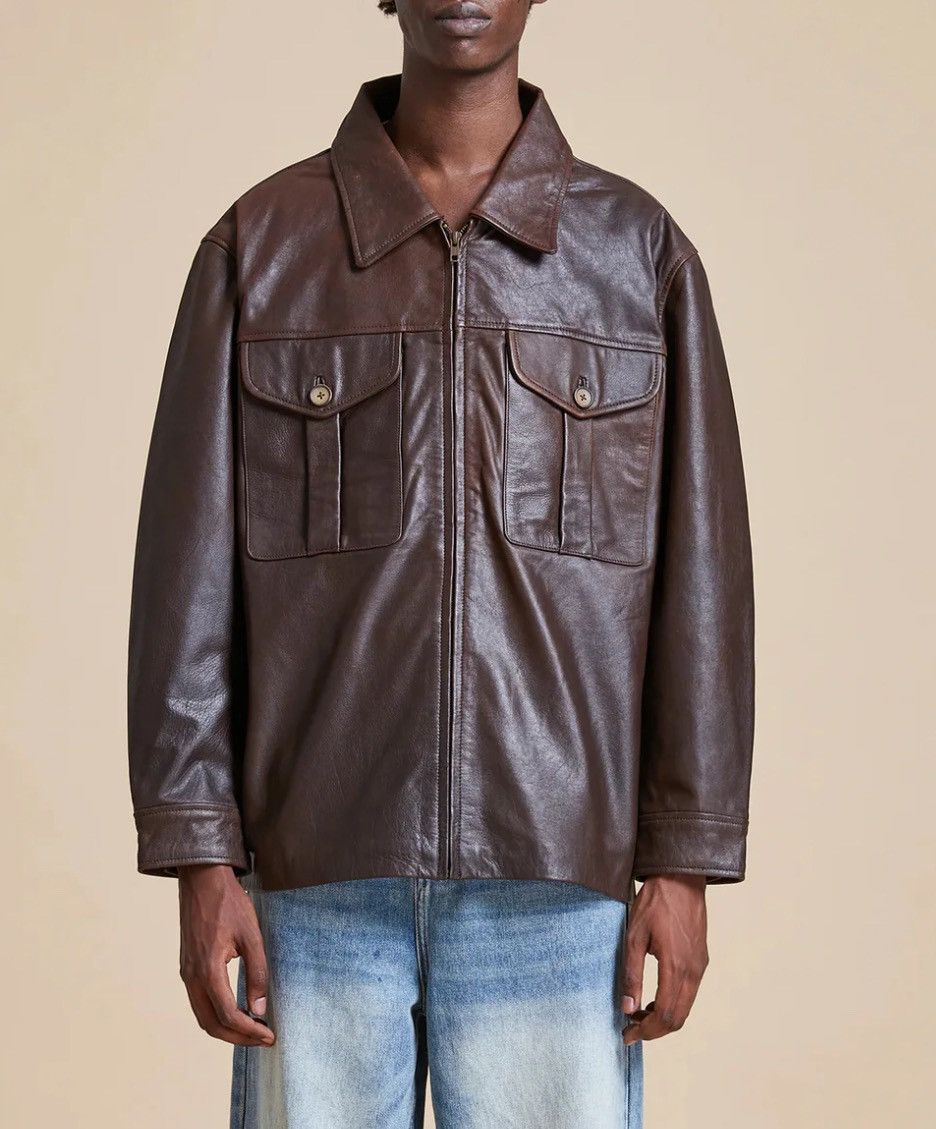 Vintage FOUND Sepia Leather Overshirt Size US XL / EU 56 / 4 - 1 Thumbnail