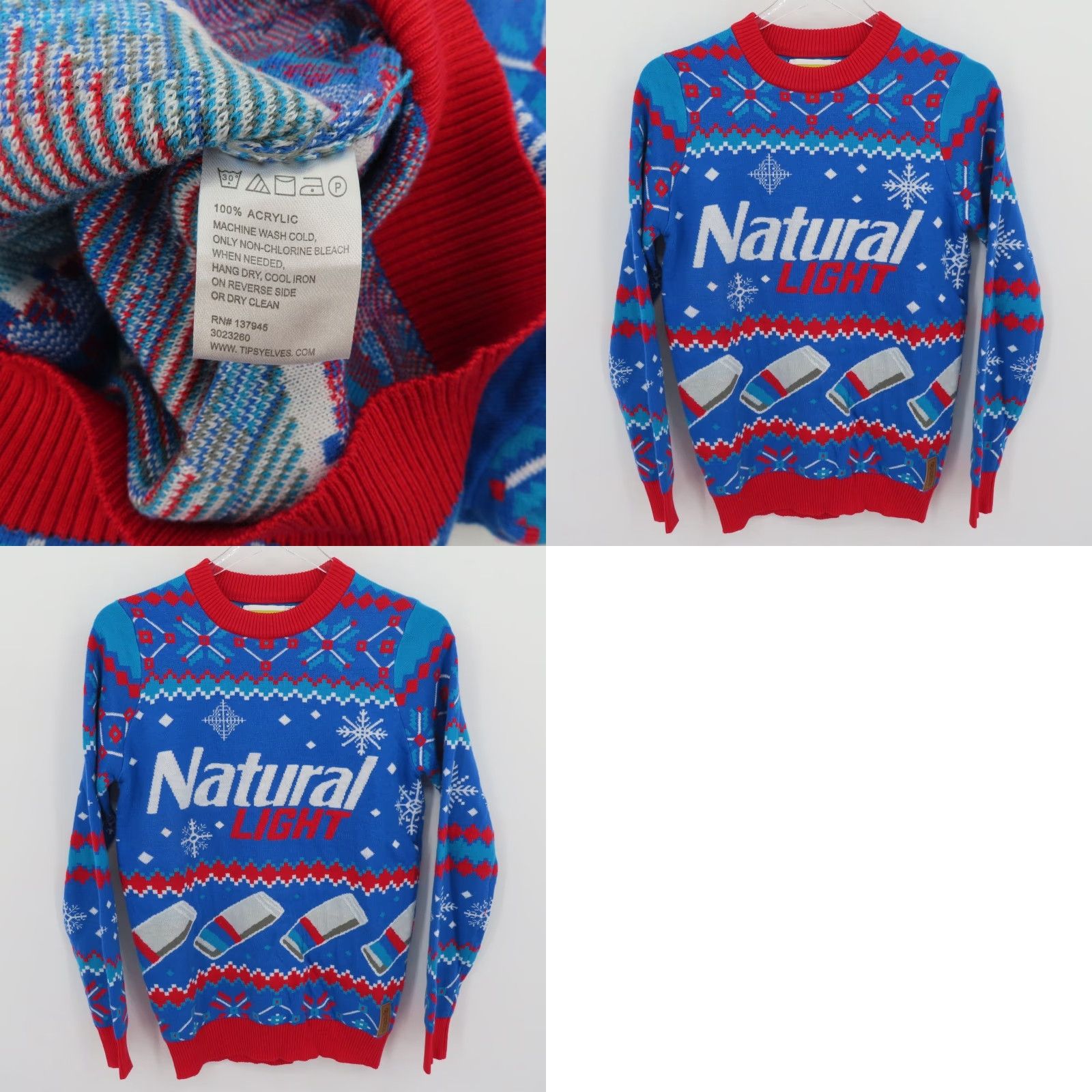 Vintage Tipsy Elves Natural Light Womens Small Natty Beer Crew Neck Christmas Sweater Shirt Ladies Pullover Knit Xmas Holiday Blue Size S / US 4 / IT 40 - 8 Thumbnail