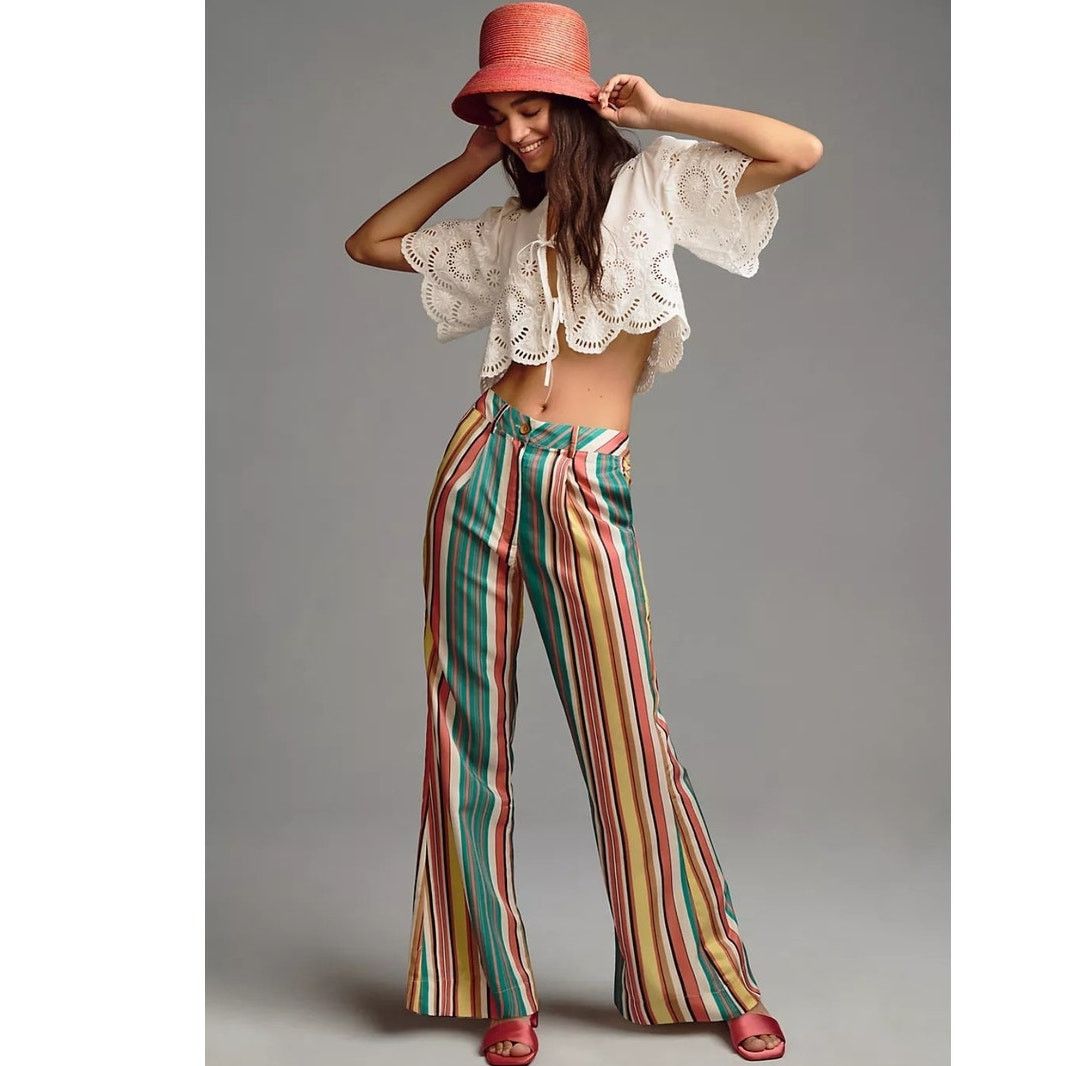New Anthropologie Tiny Camelia Pants $160 SIZE 8 Striped