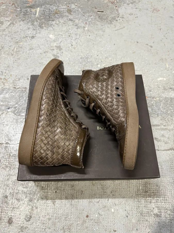 Bottega Veneta Bottega Veneta Intrecciato Woven Shiny Brown Leather High Top Sneakers Size US 7 / EU 40 - 2 Thumbnail