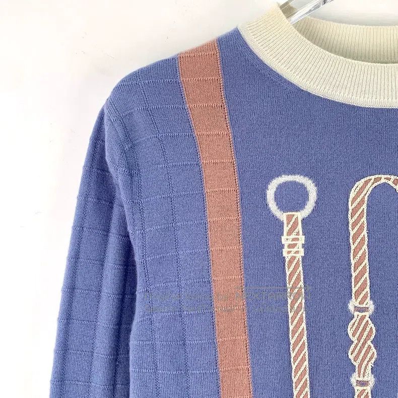 Hermes Hermes Color Blocked Lock Chain Saddle Embroidered Wool Cr Size XS / US 0-2 / IT 36-38 - 3 Thumbnail