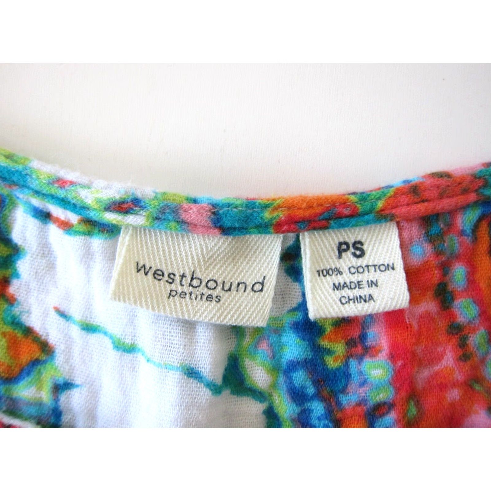Vintage Westbound Blouse Tunic Short Sleeve V-Neck 100% Cotton Petites PS Green Tie Dye Women Size S / US 4 / IT 40 - 4 Thumbnail