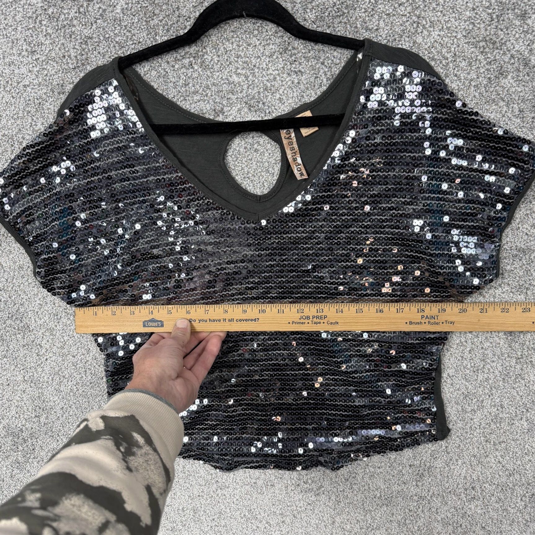 Vintage Eyeshadow Blouse M Gray Sequin Dolman Crop Clubwear Disco Party Y2K Boho Womens Girls Size M / US 6-8 / IT 42-44 - 3 Thumbnail