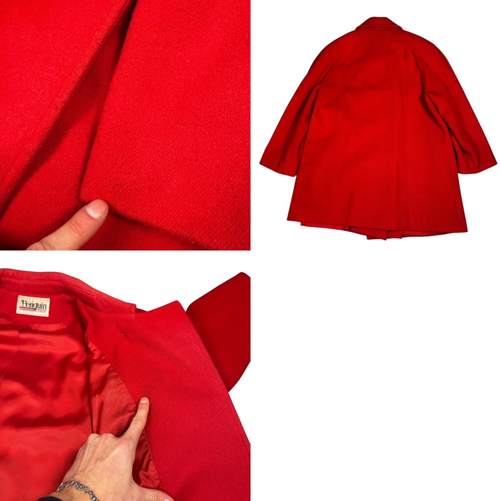 Doublet VINTAGE Penguin Wool Trench Coat Women's 18 Double Breasted Jacket USA Red Wool/Poly Nylon Lined Pockets 80s 90s Designer Hipster Outdoor Preppy Size XXL / US 16-18 / IT 52-54 - 8 Thumbnail