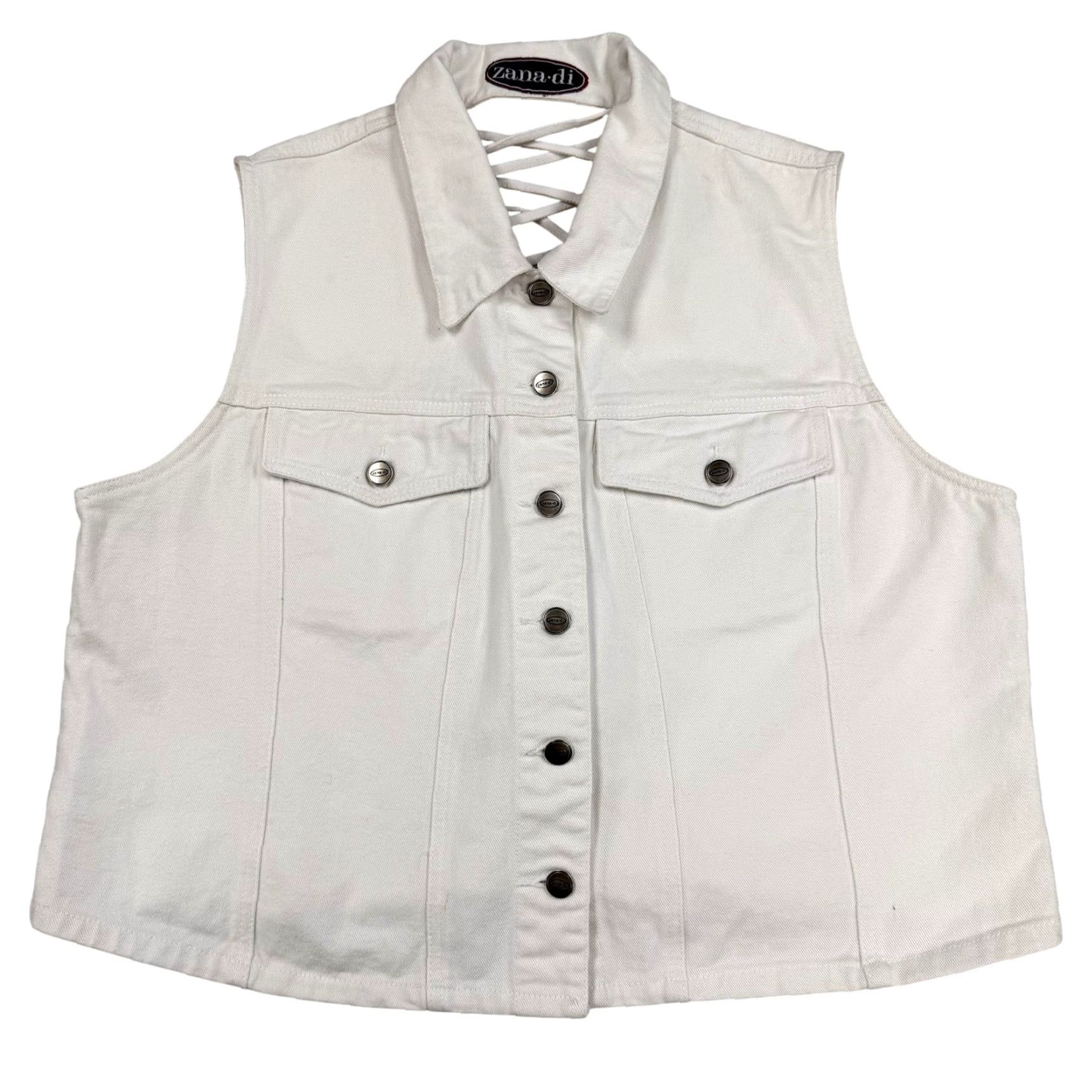 Denime Zana Di Vest Womens Adjustable White Denim Lace-Up Back Corset Button Front XL Size XL / US 12-14 / IT 48-50 - 2 Thumbnail