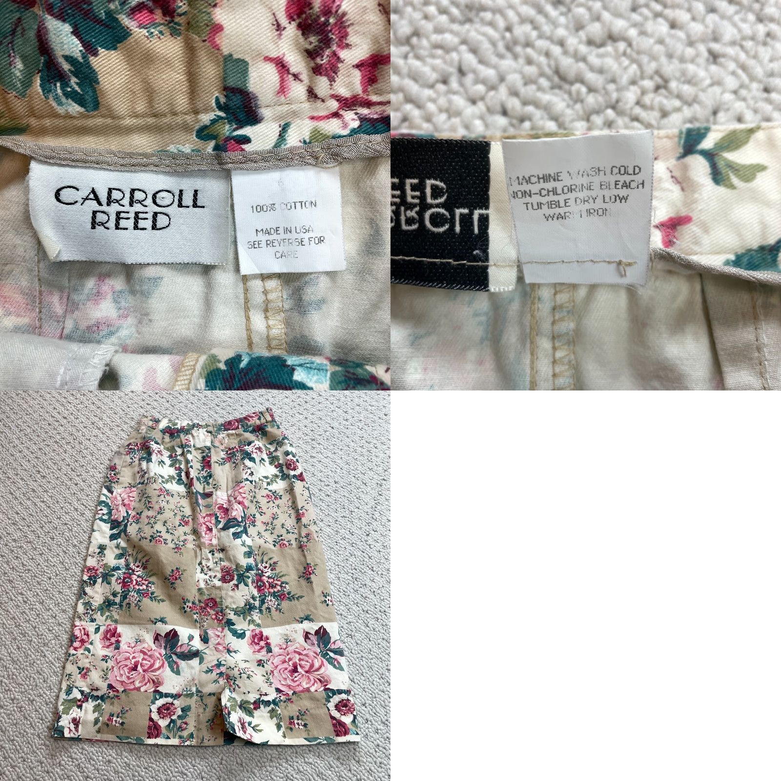 Vintage VINTAGE Carroll Reed Skirt Womens 6 Beige Floral Knee Length Cotton Pockets Size 28" / US 6 / IT 42 - 8 Thumbnail