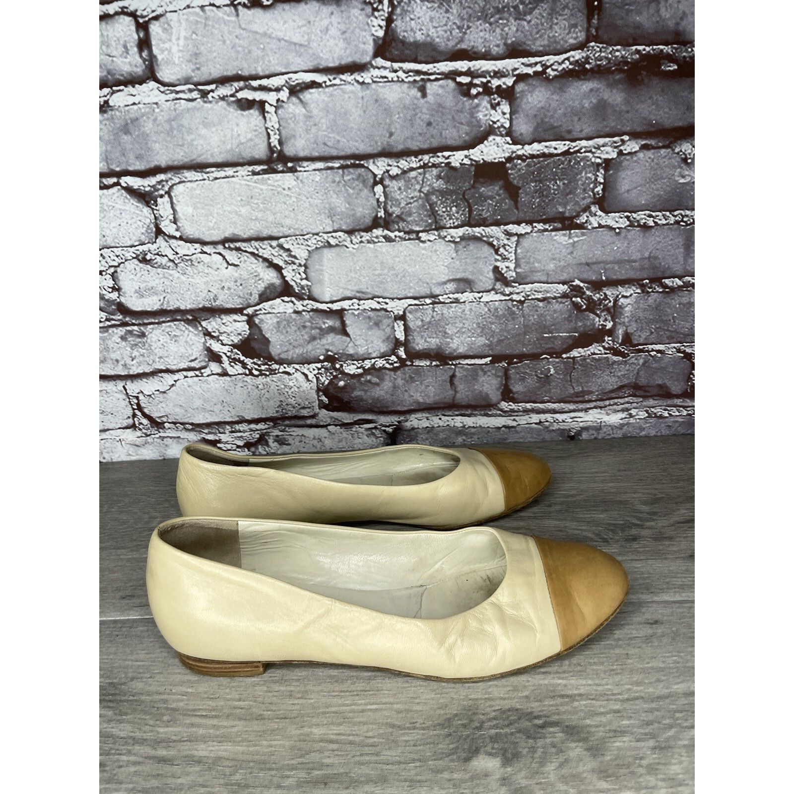 Carel Paris CAREL PARIS Ivory Leather Tan Brown Cap Toe Ballet Flats Wom Size US 9 / IT 39 - 20 Thumbnail