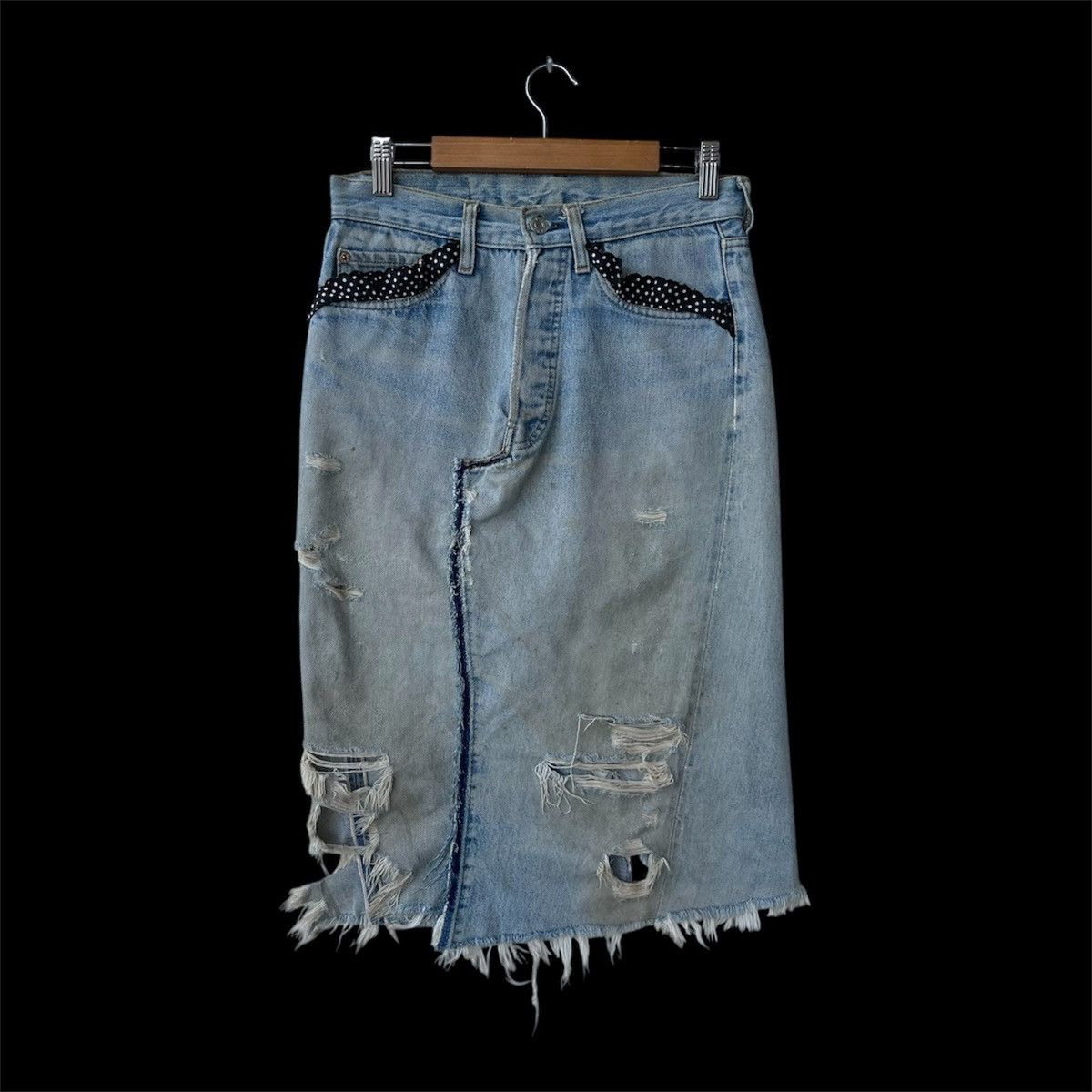 Levi's Thrashed 70s Levi’s 501 REDLINE Selvedge Reworked DenimSkirt Size 29" - 1 Thumbnail