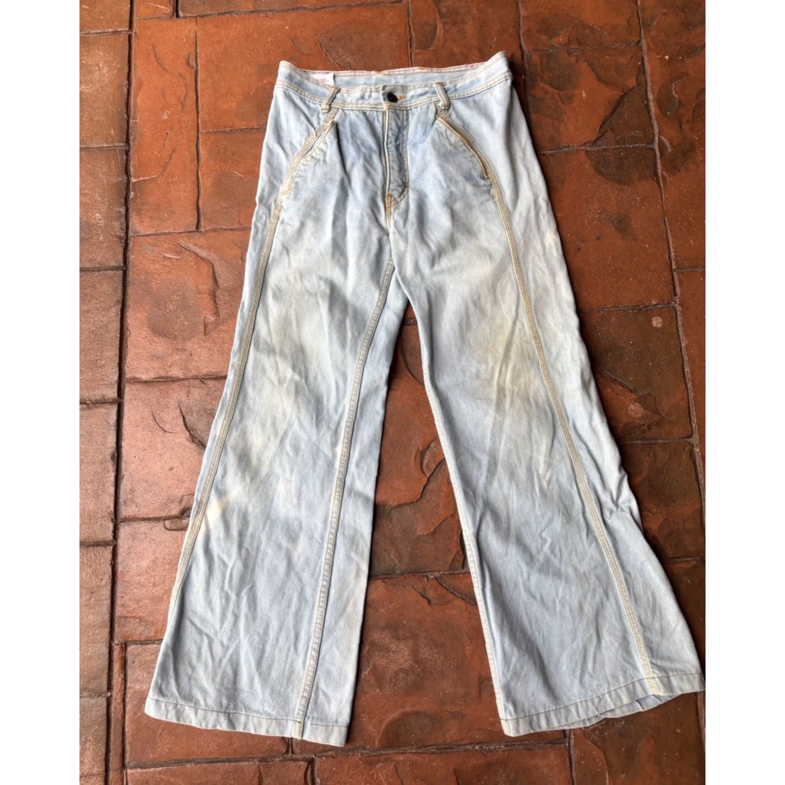 Vintage VINTAGE 80s US Lines Sailor Flare Pants 28 in. Inseam 28 in. Blue Unisex Adults Regular Size 28 Flared Front Flat Ready Size 28" / US 6 / IT 42 - 3 Thumbnail