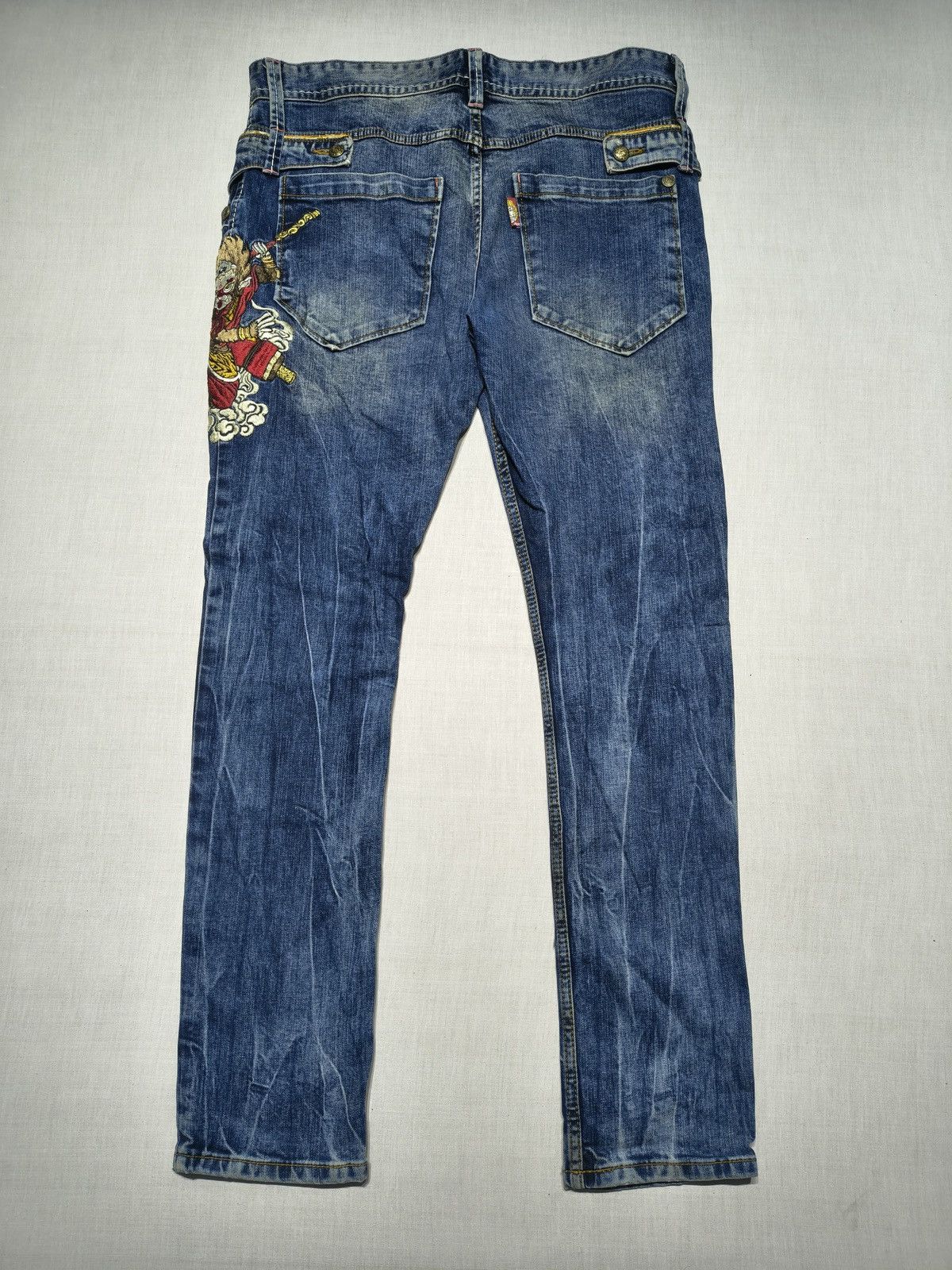 Japanese Brand INSANE KARAKURI STYLE EMBROIDERY JIZO JAPANESE JEANS (022) Size 36" / US 14 / IT 50 - 2 Thumbnail