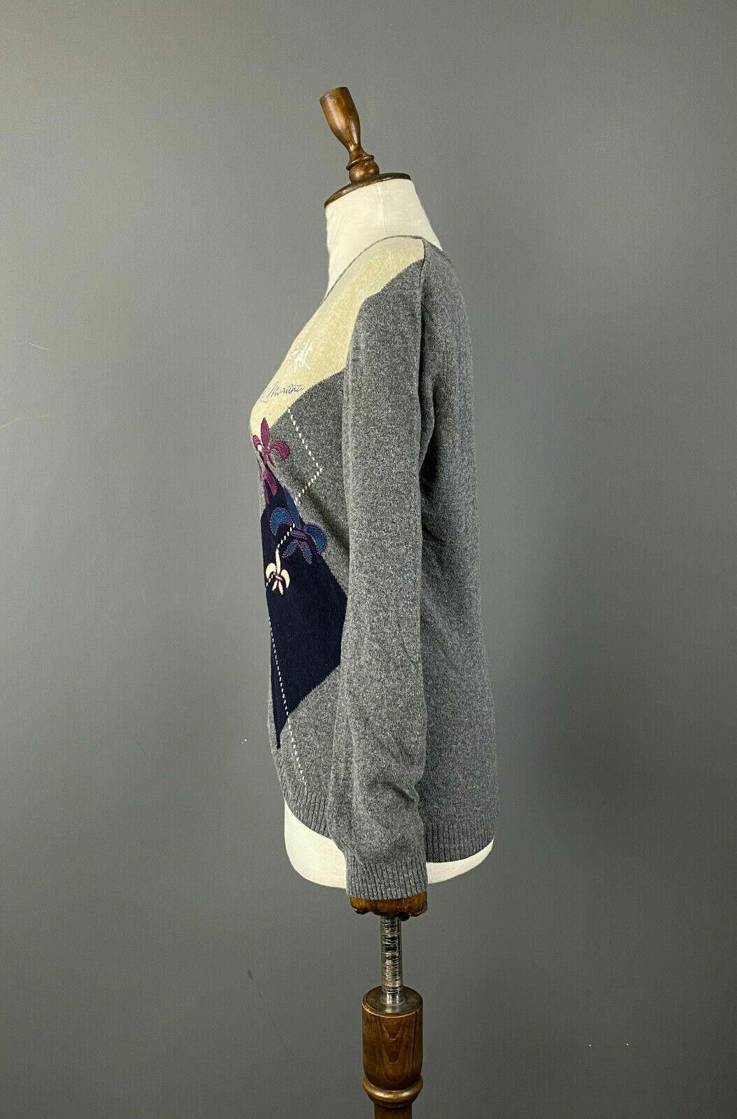 La Martina La Martina Grey Wool Geometric V-Neck Jumper Sweater Size L Size US L / EU 52-54 / 3 - 5 Thumbnail