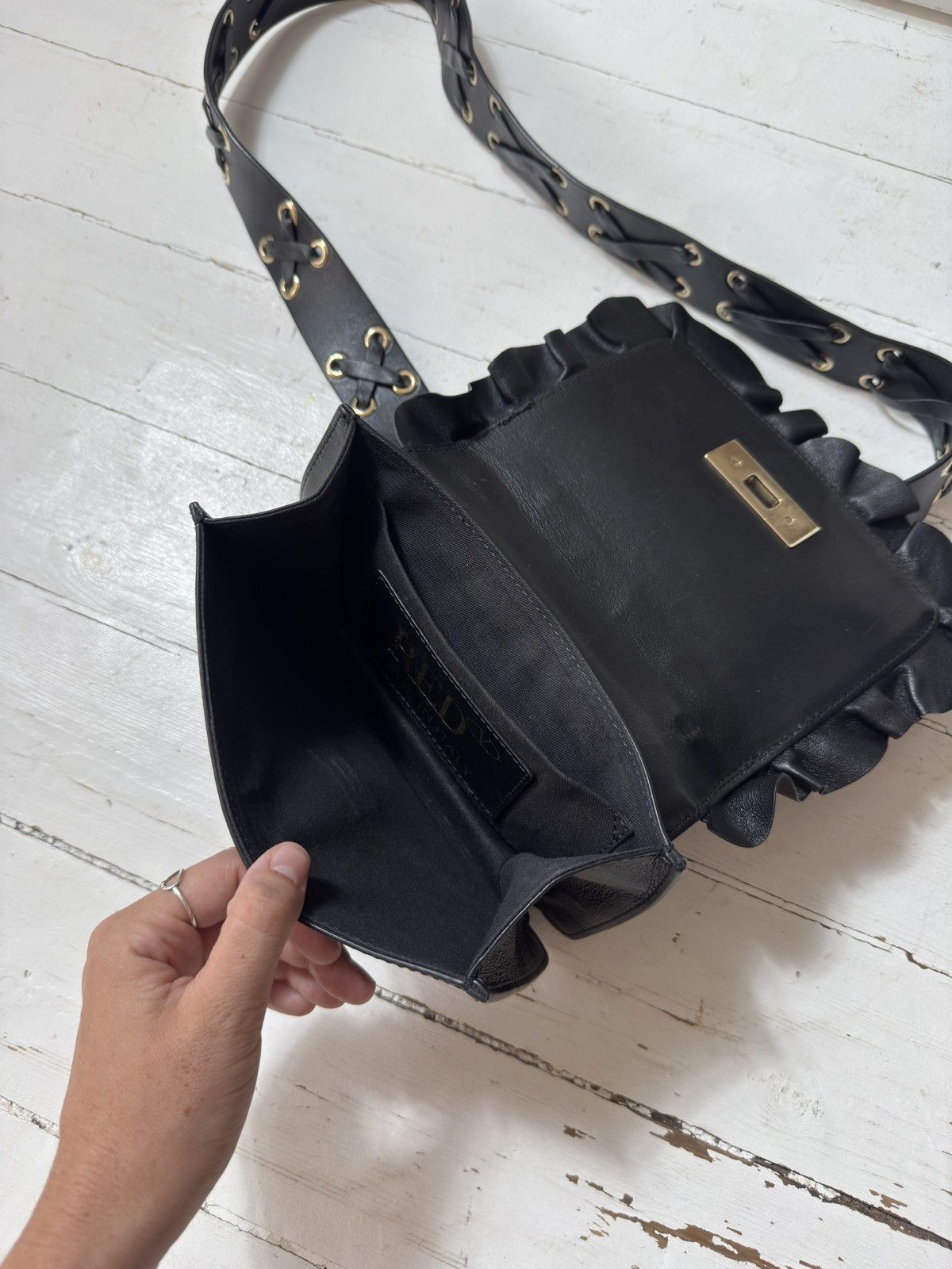 RED Valentino VINTAGE RED VALENTINO LEATHER 2000s RUFFLE HANDBAG Size ONE SIZE - 6 Thumbnail