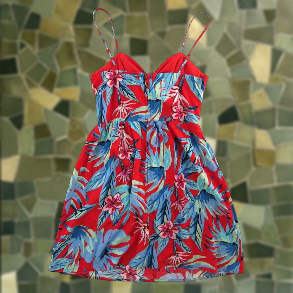 Vintage Jodi Kristopher 100% Rayon Red Blue Floral Spaghetti Strap Empire Sun Dress XS Women Sleeveless Sundress Shirt Dress Wrap Dress 70s 90s Size XS / US 0-2 / IT 36-38 - 1 Thumbnail