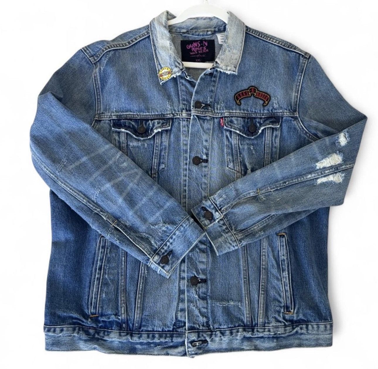 Levi's Maxfield Guns N Roses Vintage Levi’s Distressed Denim Jacket Size US XXL / EU 58 / 5 - 2 Thumbnail
