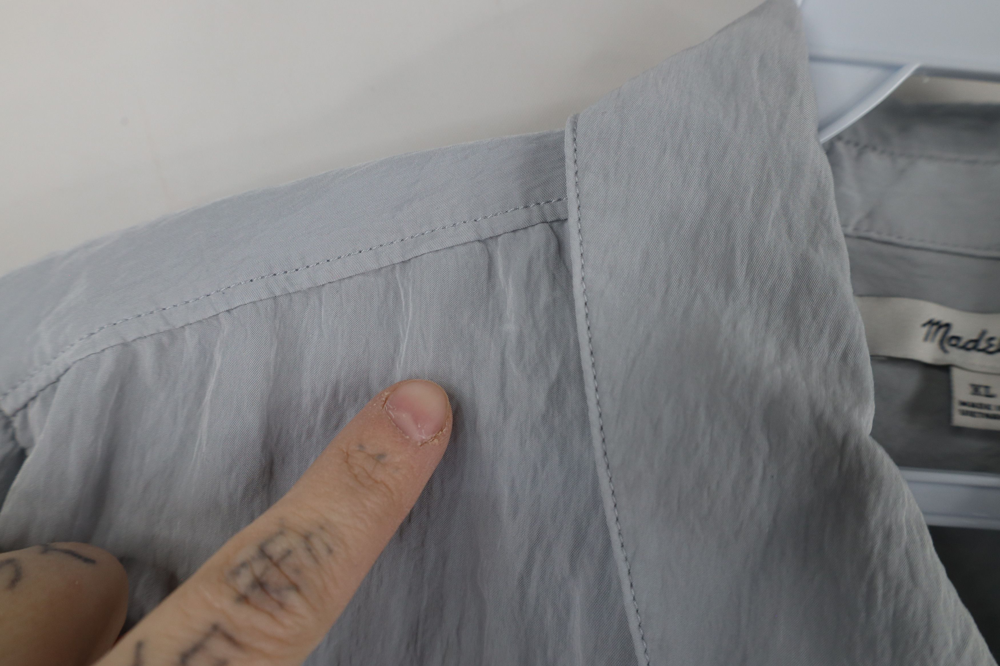 Madewell × Vintage Madewell Crinkled Long Sleeve Collared Button Up Shirt Gray Size XL / US 12-14 / IT 48-50 - 6 Thumbnail