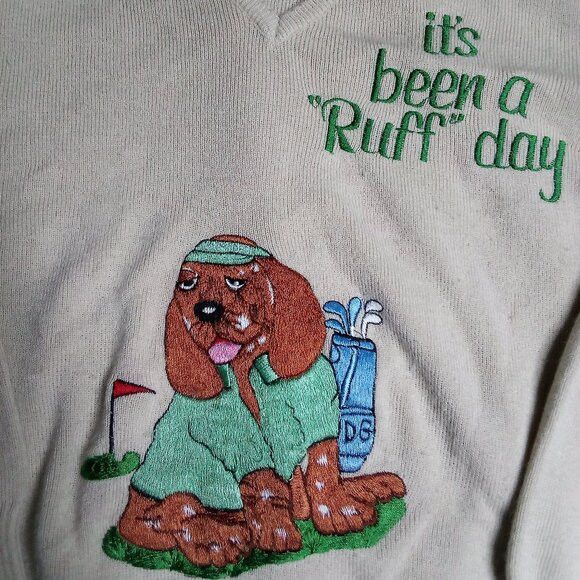 Other Vintage Lady LaMode Ruff Day Golf Dog V-Neck Sweater Size XL / US 12-14 / IT 48-50 - 1 Thumbnail
