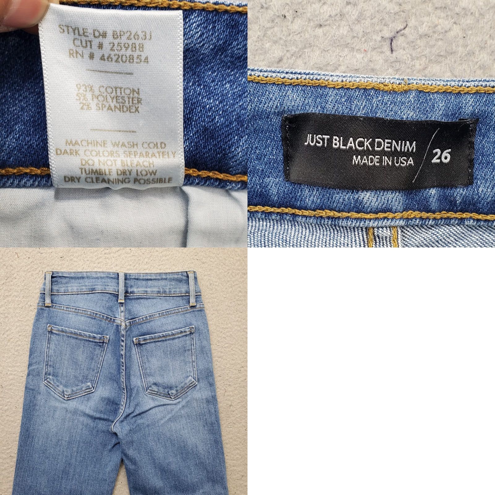 Denime JUST BLACK White? Wait - original color Blue. Title: Just Black Straight Jeans Womens 26 Blue Denim Stretch Boho Button Fly Made USA Size 26" / US 2 / IT 38 - 8 Thumbnail