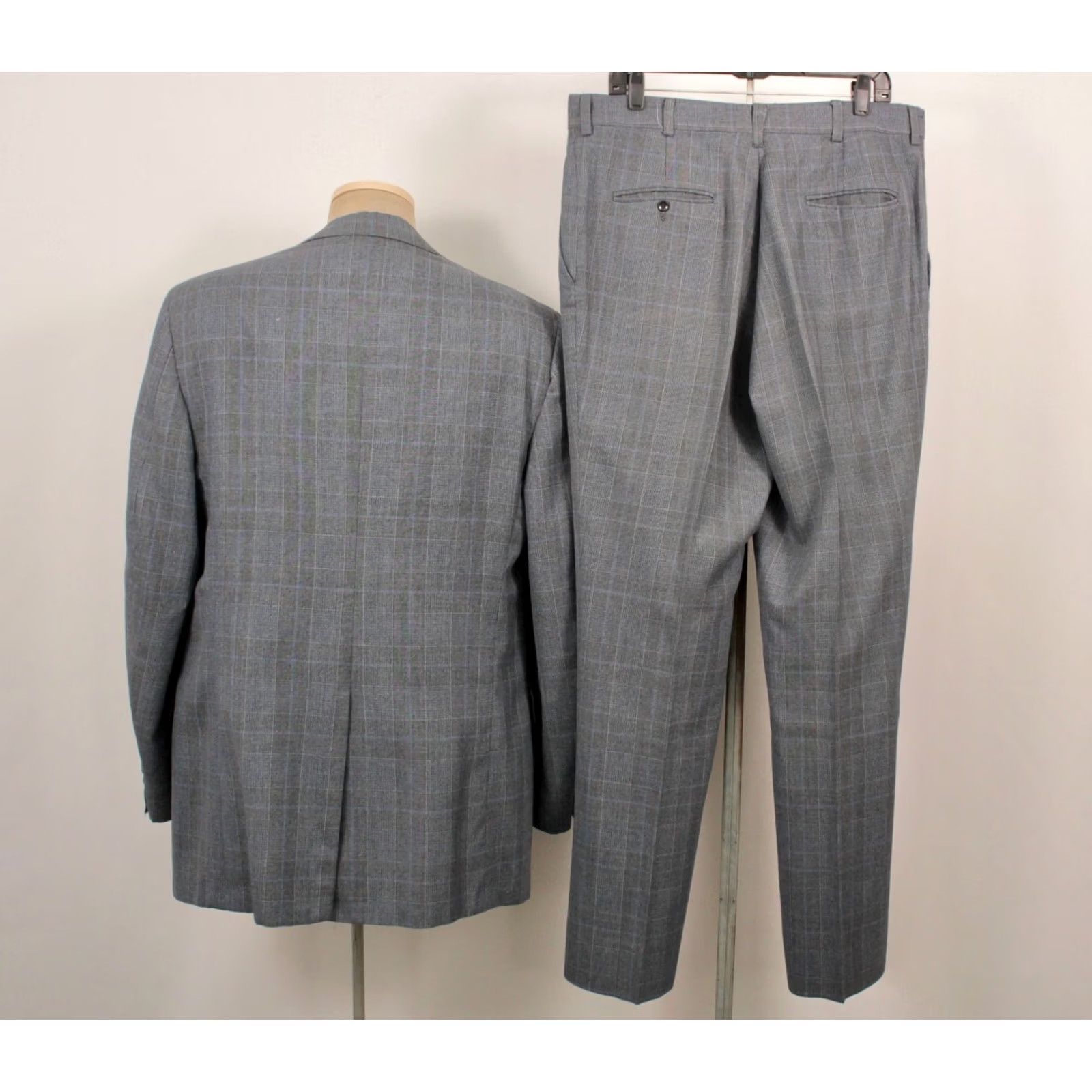 Vintage VINTAGE Mens VTG 70s Blue & Grey Plaid Leisure Suit Sz L 1970s Disco Mens L Gray Wool Blend Jacket 34" Pants 37x33 Size 42R - 2 Thumbnail
