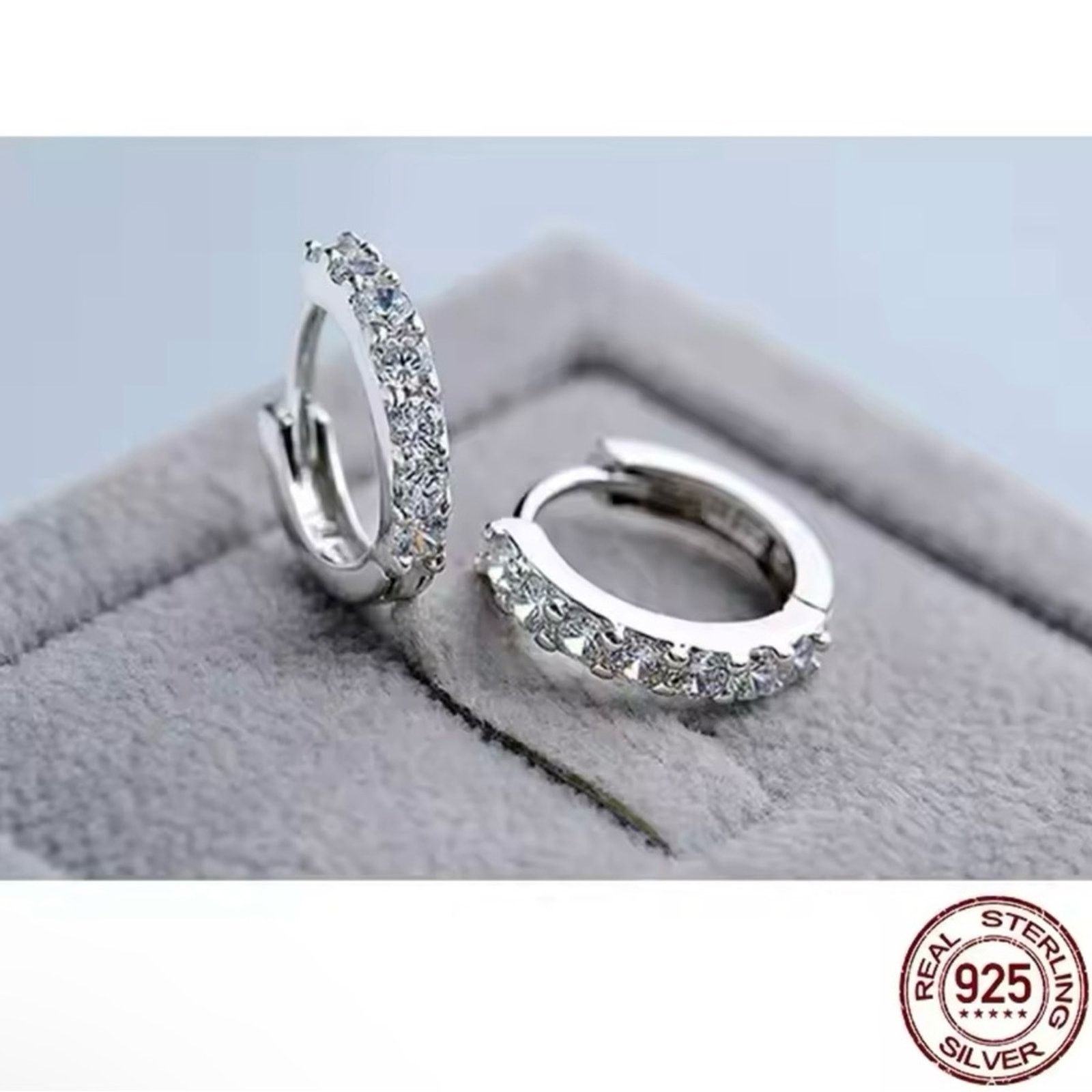 Other 100% 925 Sterling Silver Hoop Earrings Crystal Minimalist Size ONE SIZE - 3 Thumbnail