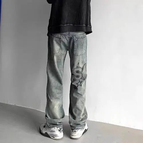 Japanese Brand × Jean vintage embroidered hip hop distressed baggy jeans Size US 30 / EU 46 - 1 Thumbnail