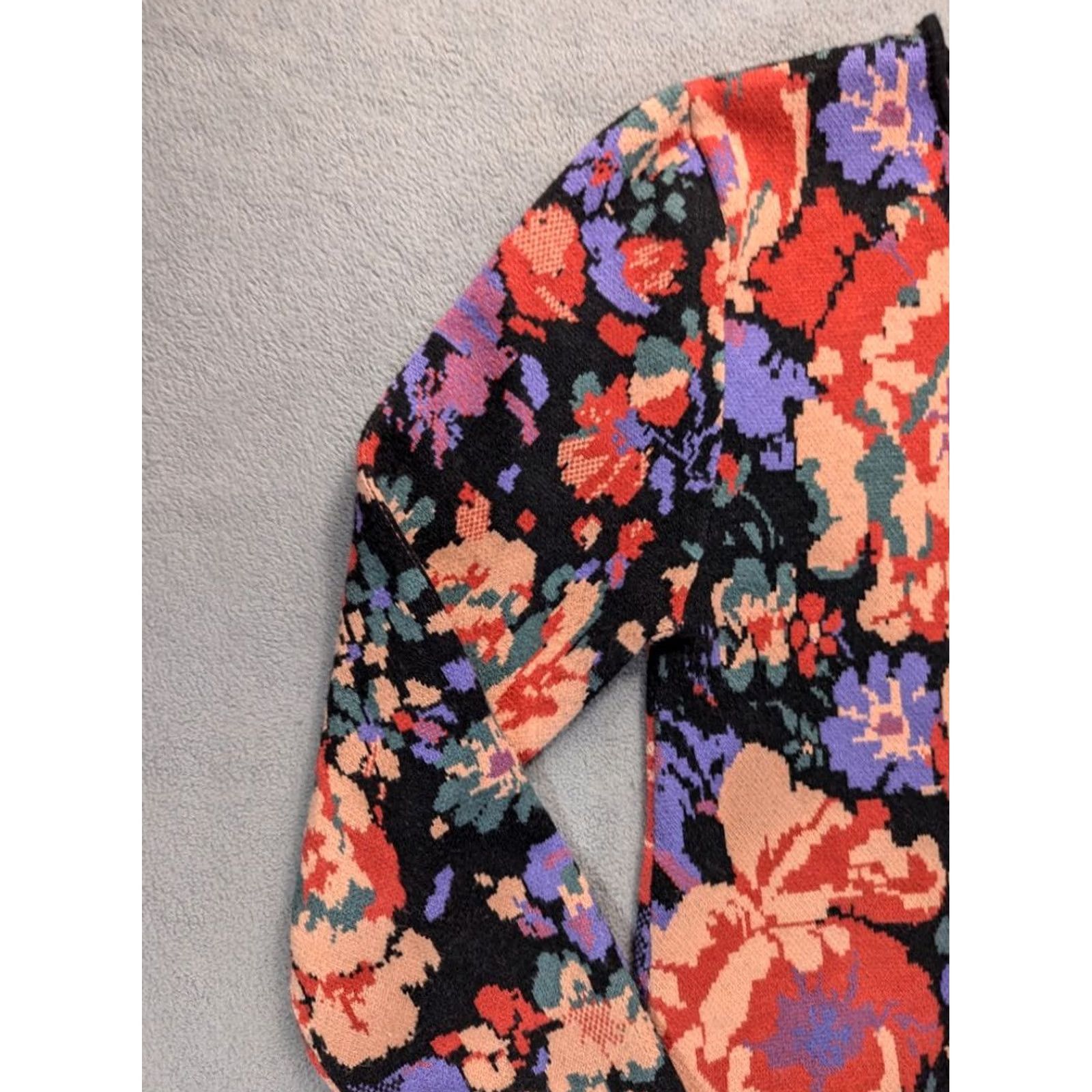 Zara ZARA Jacquard Knit Tunic Sweater Short Dress Long Sleeve Floral Print L Womens Multicolor Size L / US 10 / IT 46 - 7 Thumbnail